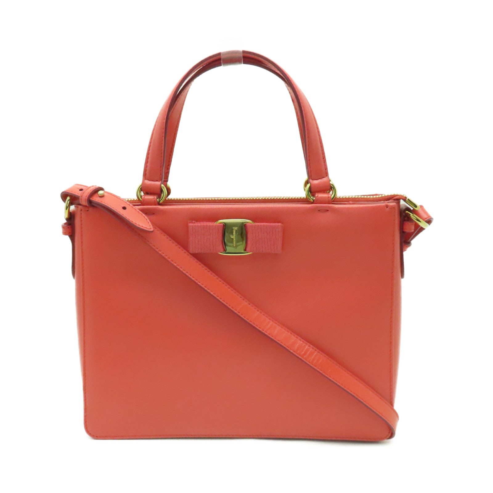 Salvatore Ferragamo 【激減優惠】牛皮皮革2 Way Shoulder金扣手挽肩背兩用袋粉紅色