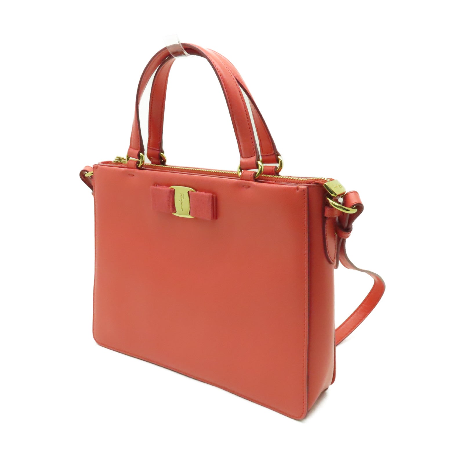 Salvatore Ferragamo 【激減優惠】牛皮皮革2 Way Shoulder金扣手挽肩背兩用袋粉紅色