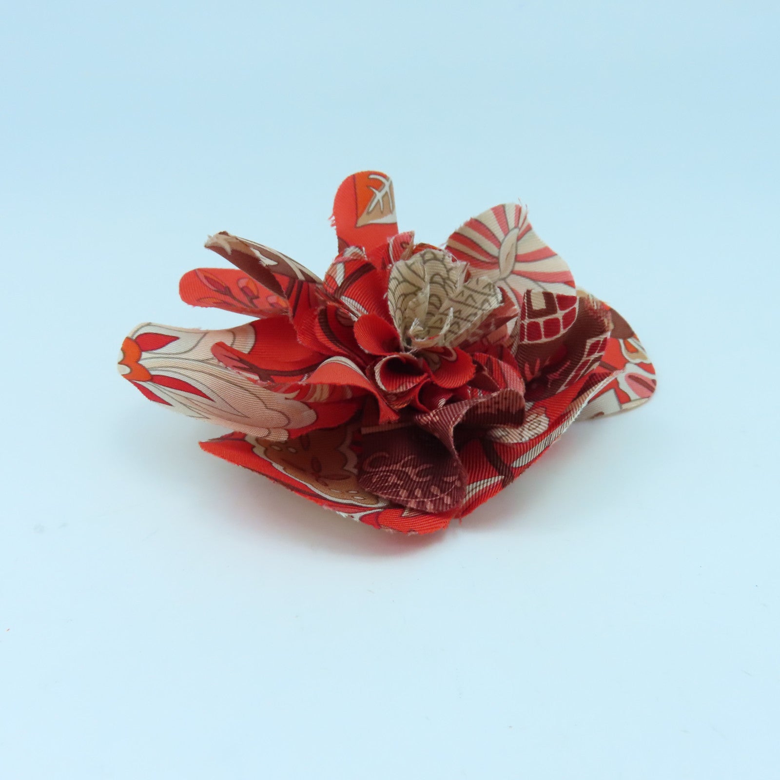 HERMES 【激減優惠】絲質Hair Clip銀扣髮夾紅色