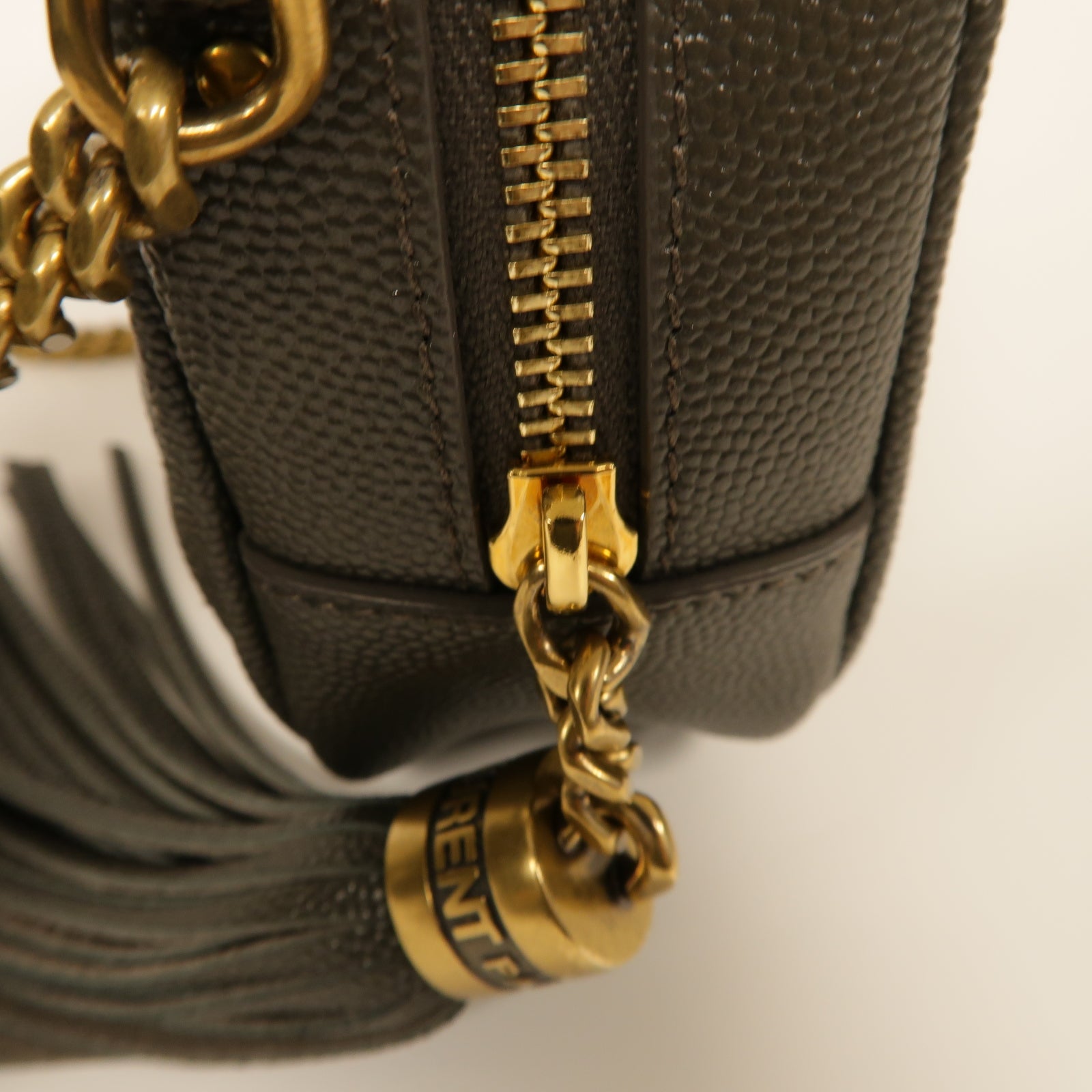 SAINT LAURENT 牛皮皮革Lou Mini Bag金扣鏈帶肩背袋灰色