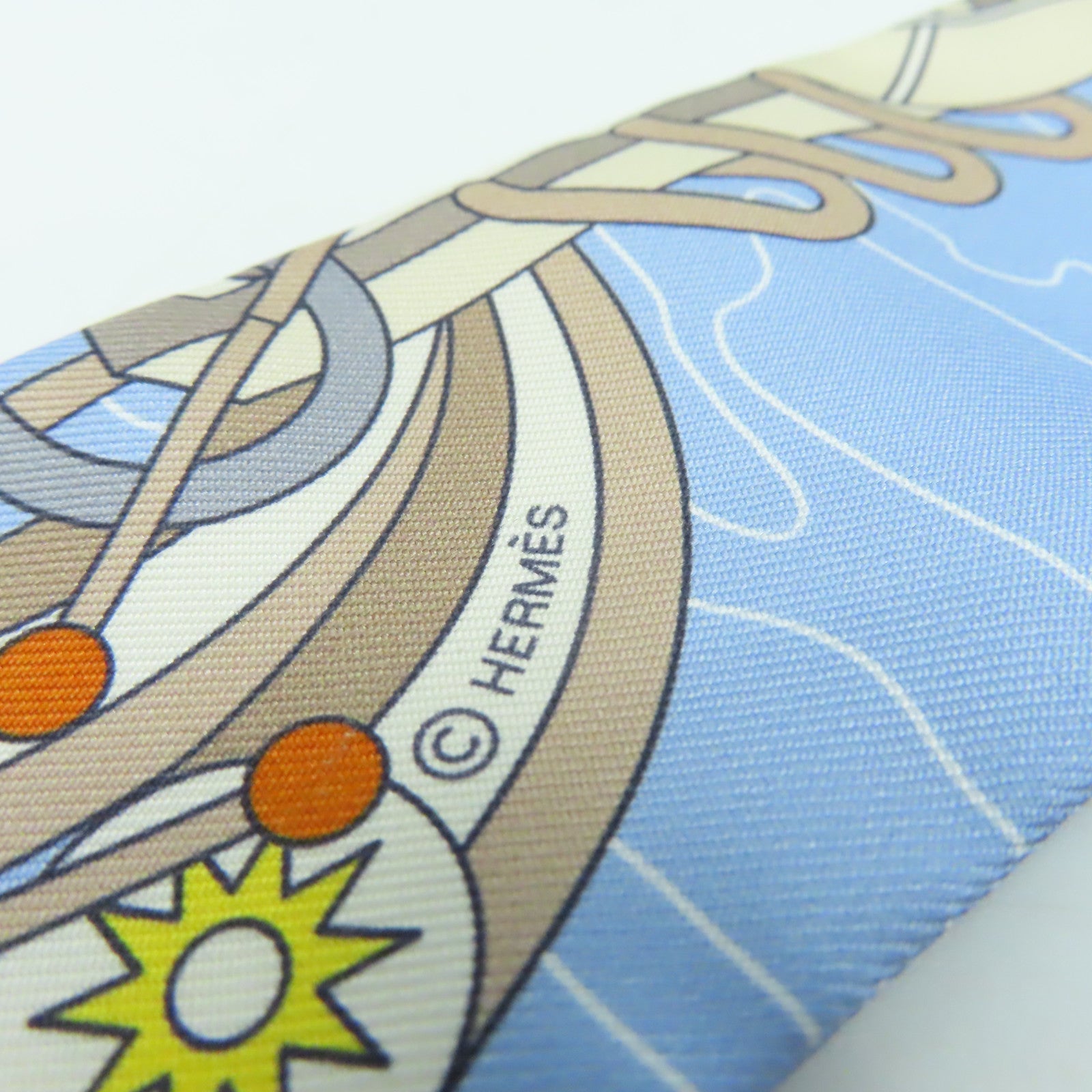 HERMES 絲質Twilly Scarf絲巾淺藍色/彩色