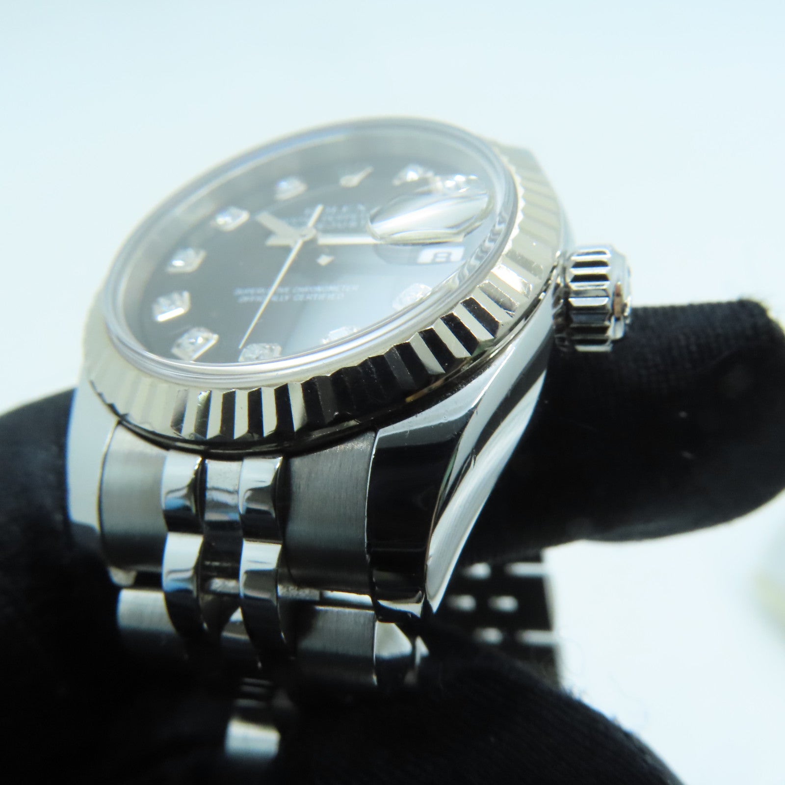 ROLEX Stainless Steel Datejust 26mm Diamond Watch Automatic Movement Black