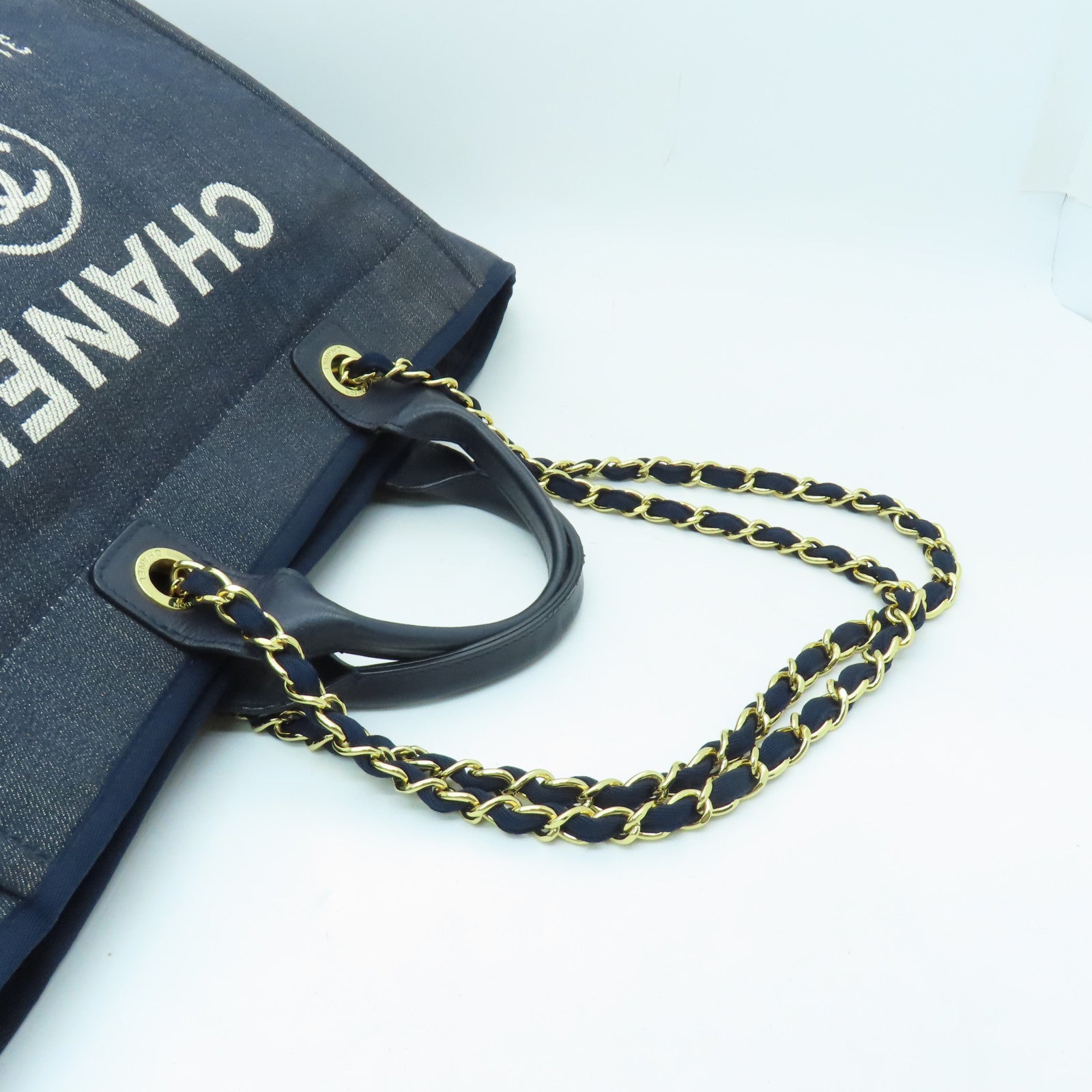 CHANEL 帆布Tote Bag金扣手挽袋藍色