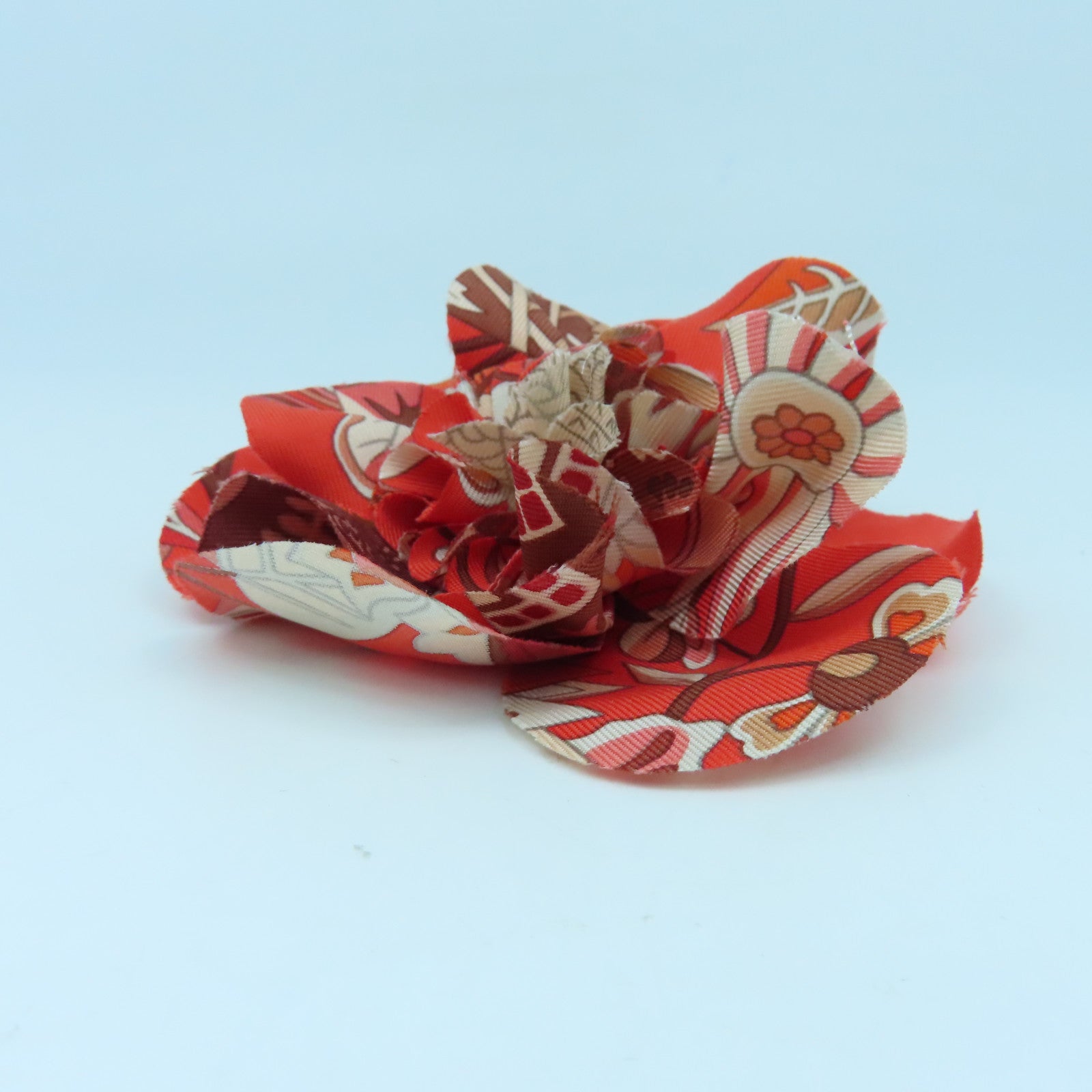 HERMES 【激減優惠】絲質Hair Clip銀扣髮夾紅色