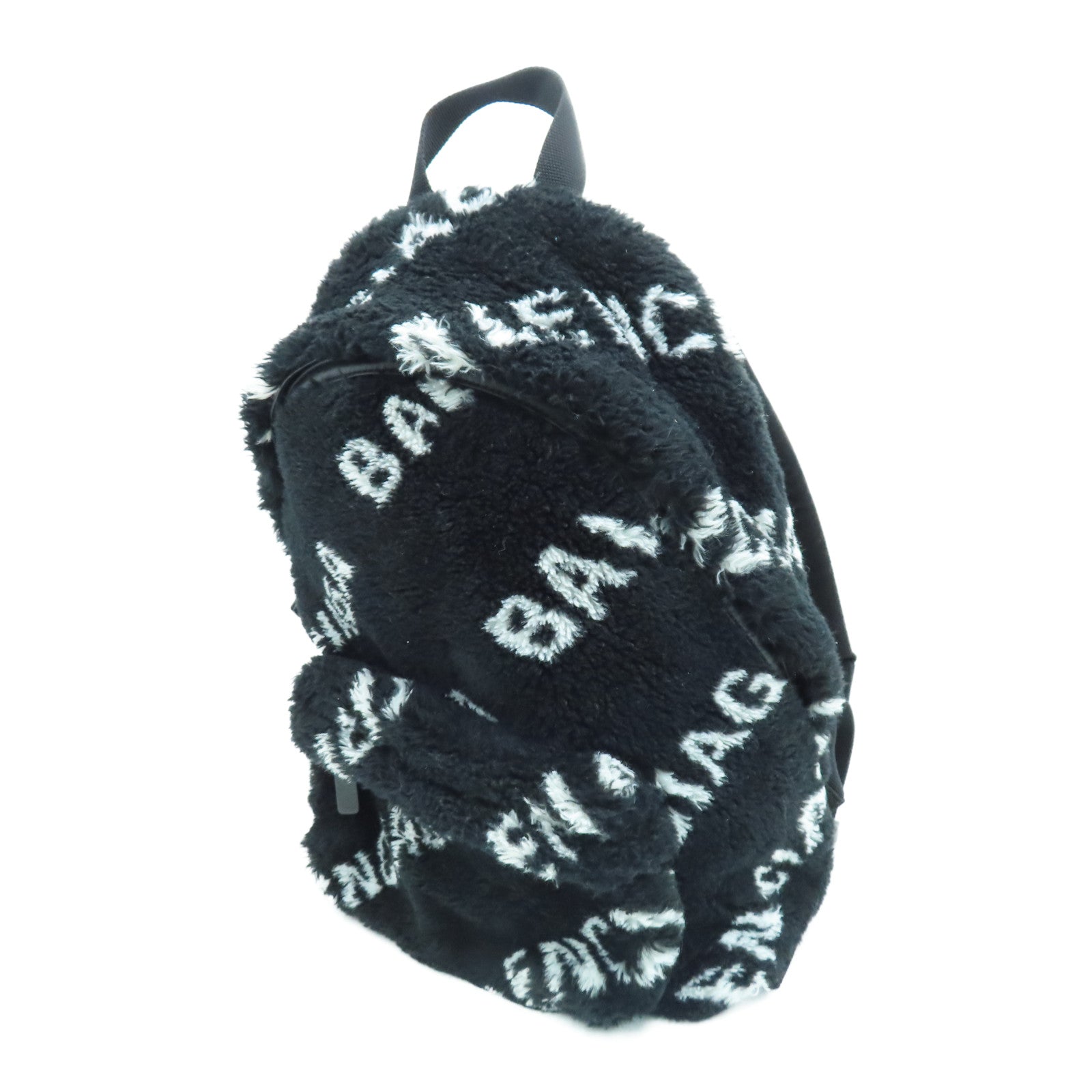 BALENCIAGA 毛茸Backpack銀扣背包黑色