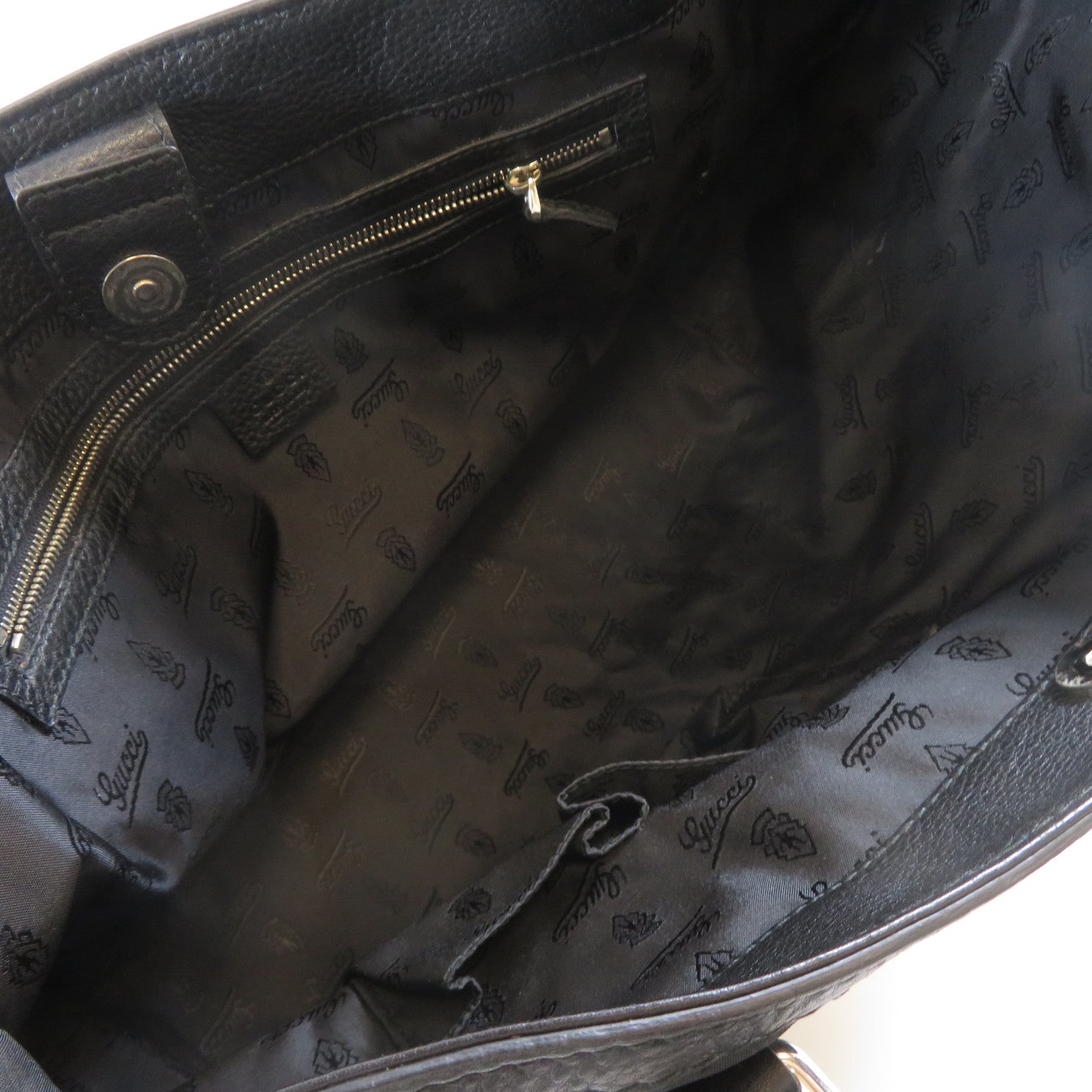 GUCCI 牛皮皮革/棉質Tote Bag銀扣手挽袋黑色