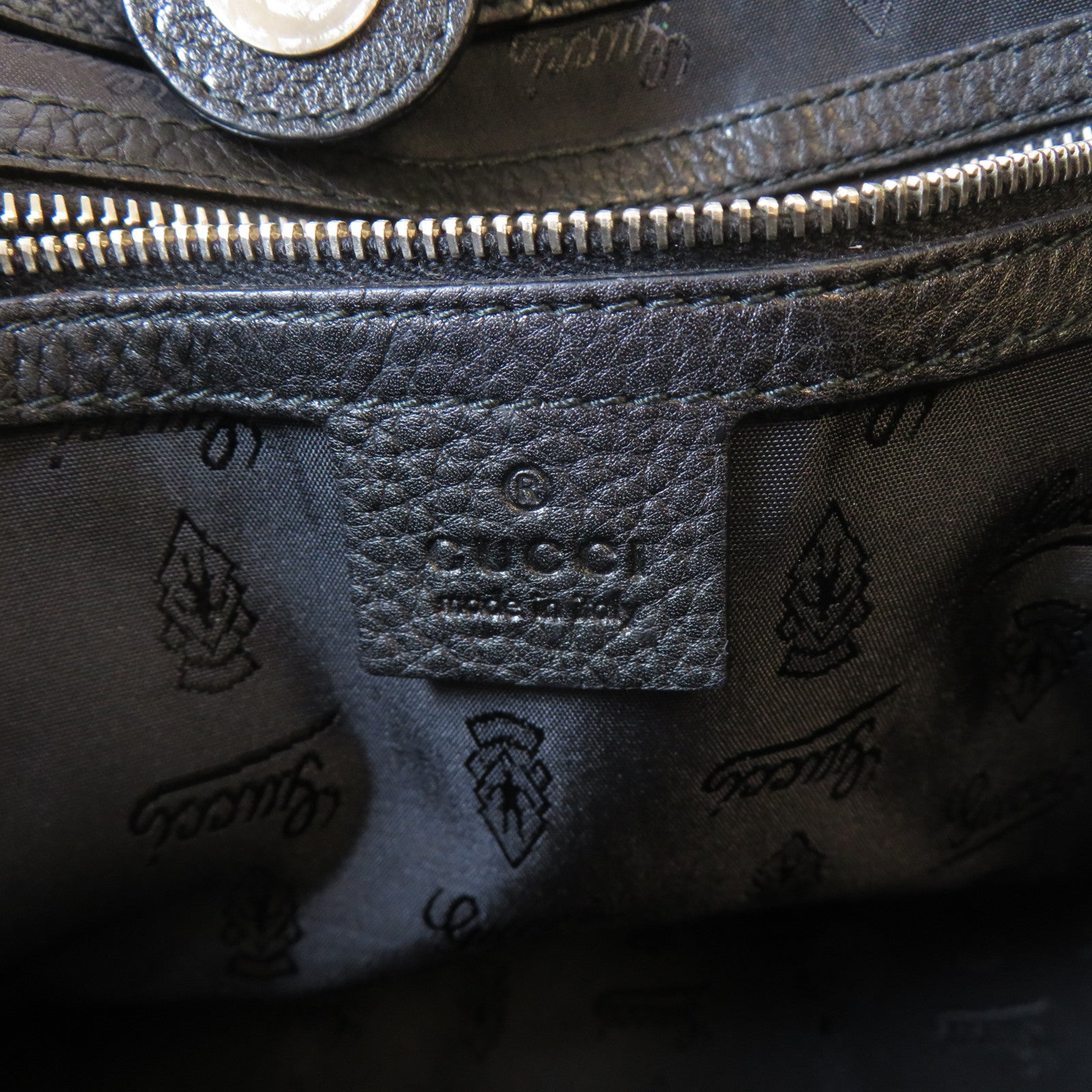 GUCCI 牛皮皮革/棉質Tote Bag銀扣手挽袋黑色