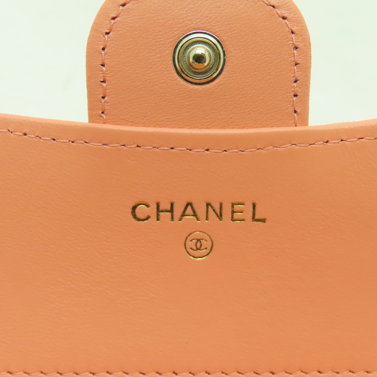 CHANEL 菱格羊皮皮革Wallet銀扣錢包粉橙色