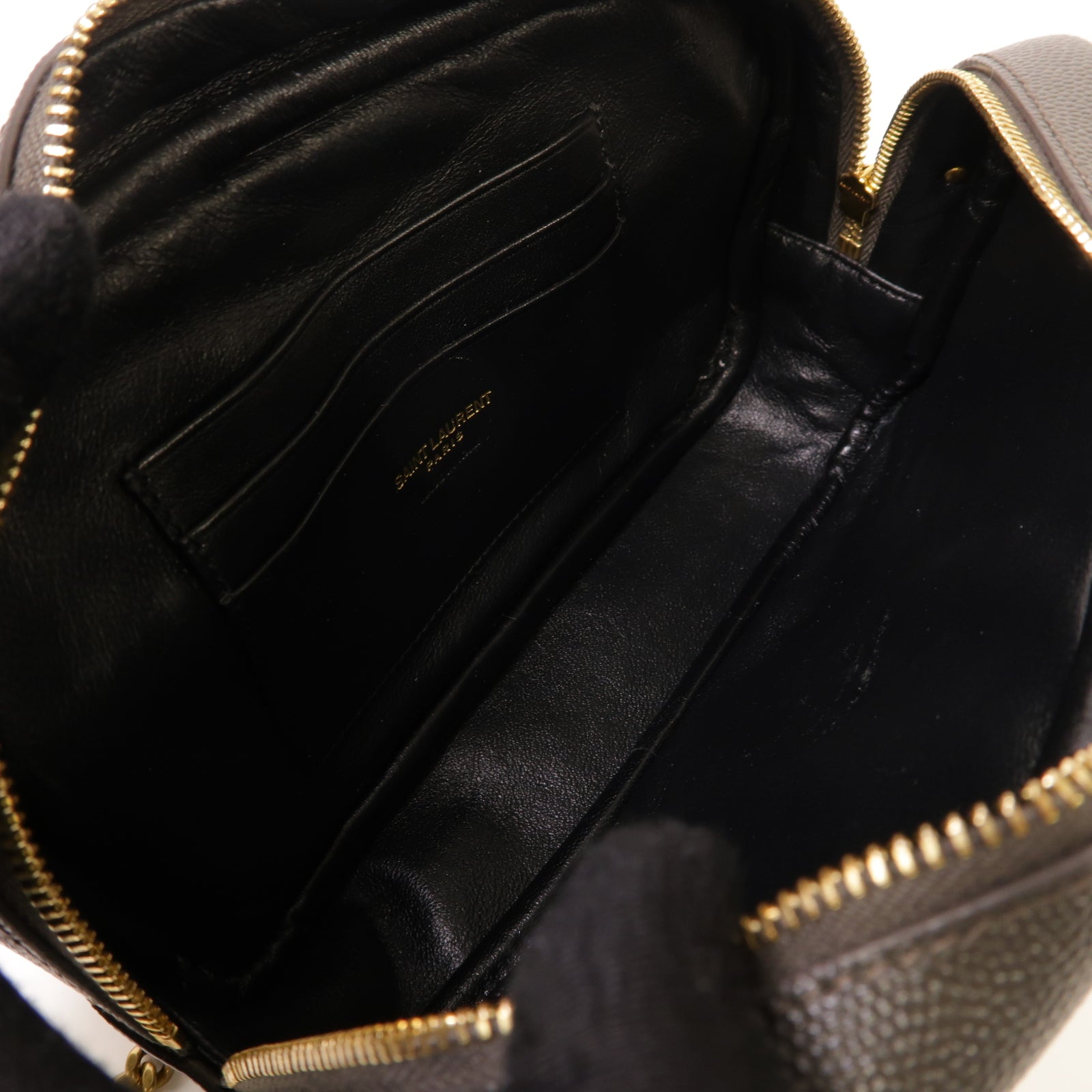 SAINT LAURENT 牛皮皮革Lou Mini Bag金扣鏈帶肩背袋灰色