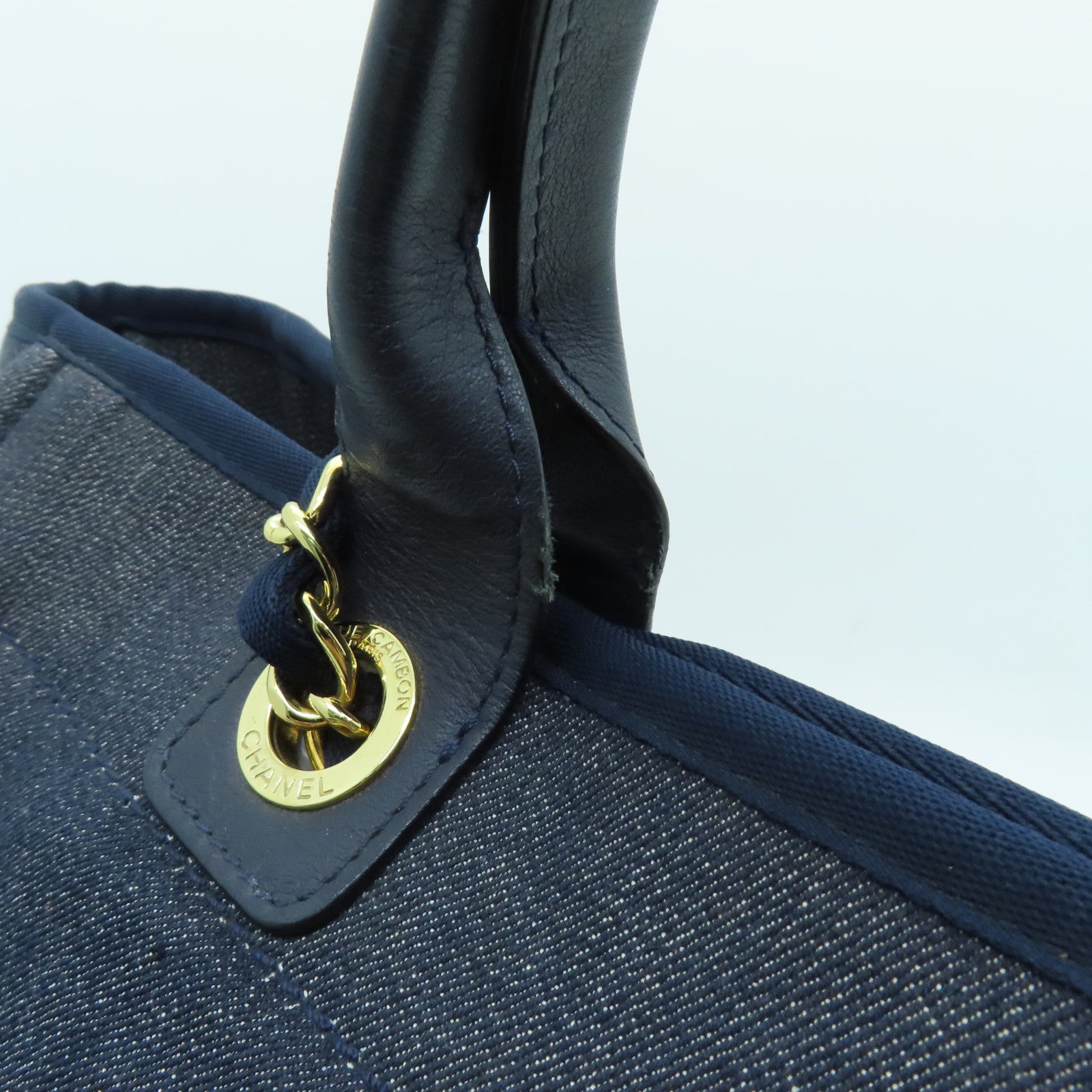 CHANEL 帆布Tote Bag金扣手挽袋藍色