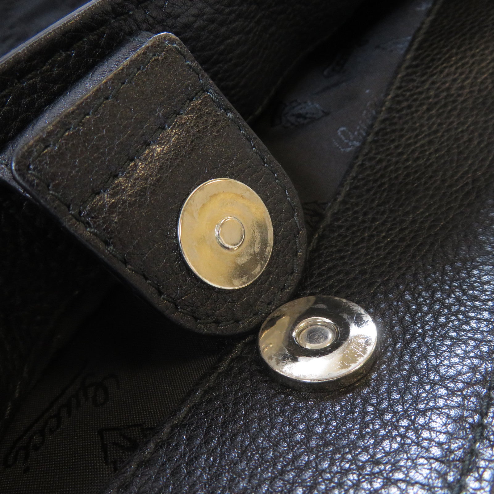 GUCCI 牛皮皮革/棉質Tote Bag銀扣手挽袋黑色
