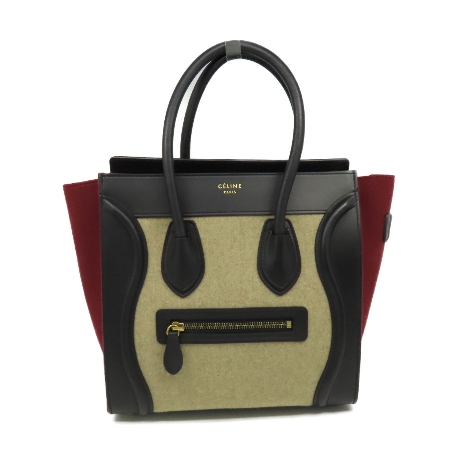 CELINE 羊毛/牛皮皮革Mirco Luggage Hand Bag手挽袋酒紅色/杏色/黑色
