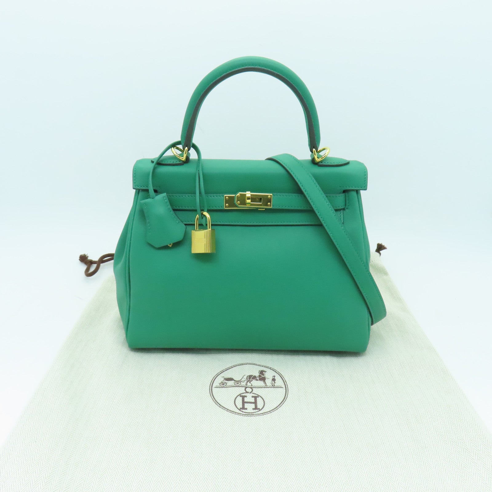 HERMES Swift皮革Kelly 25金扣手挽肩背兩用袋綠色