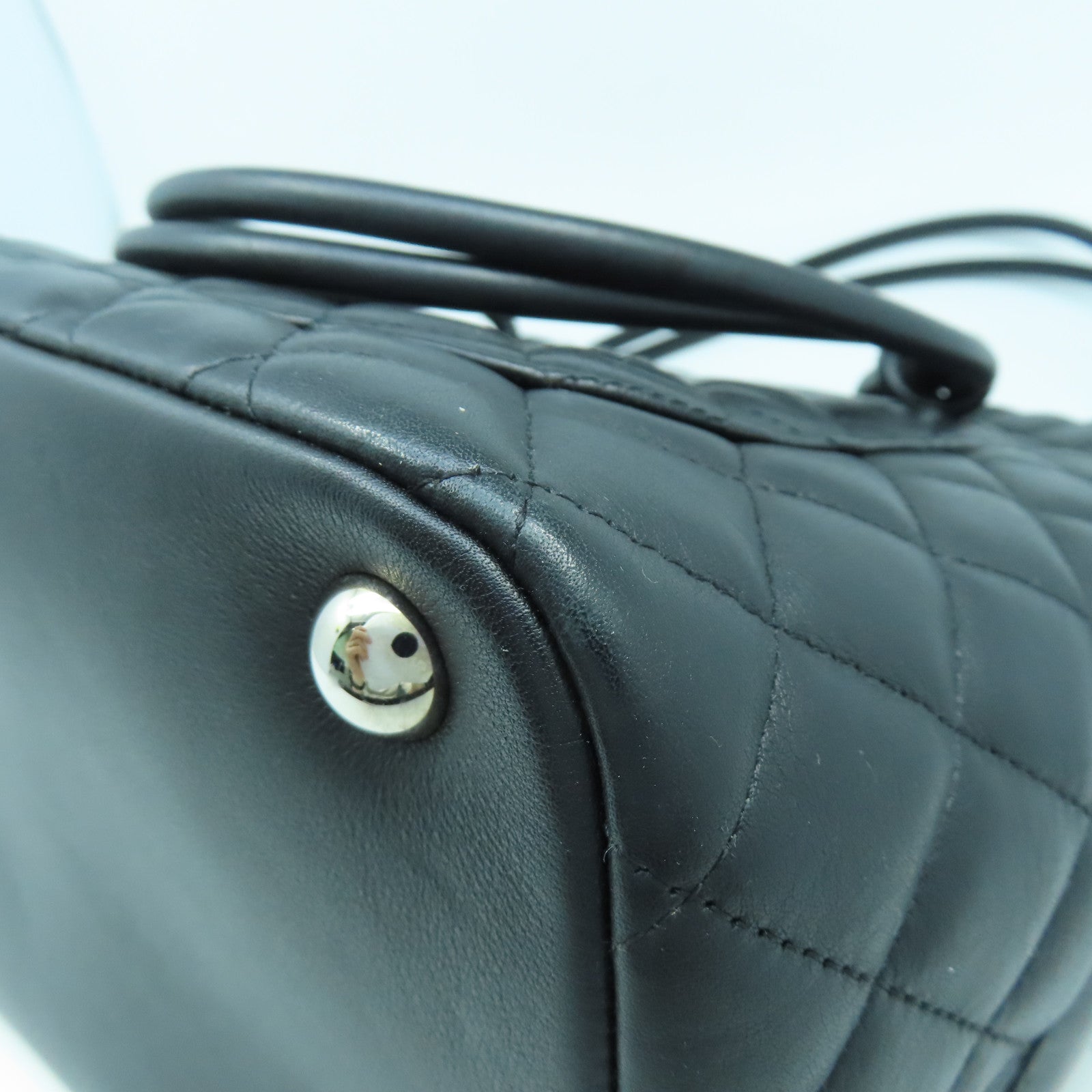 CHANEL 菱格牛皮皮革Cambon Line Totebag銀扣肩背袋黑色