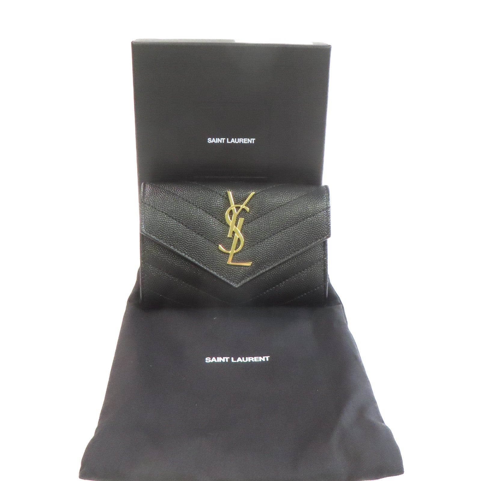 SAINT LAURENT 牛皮皮革Card Coin Case金扣卡片套/錢包黑色