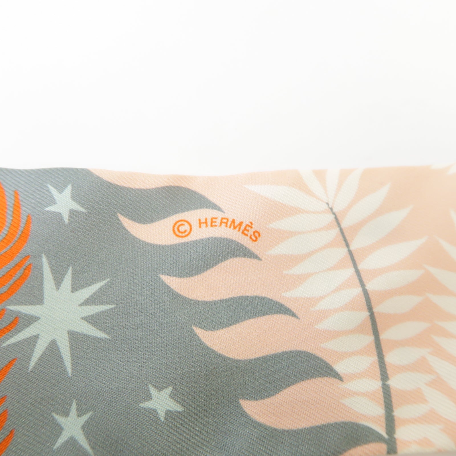 HERMES 絲質Twilly絲巾粉紅色/灰色/橙色