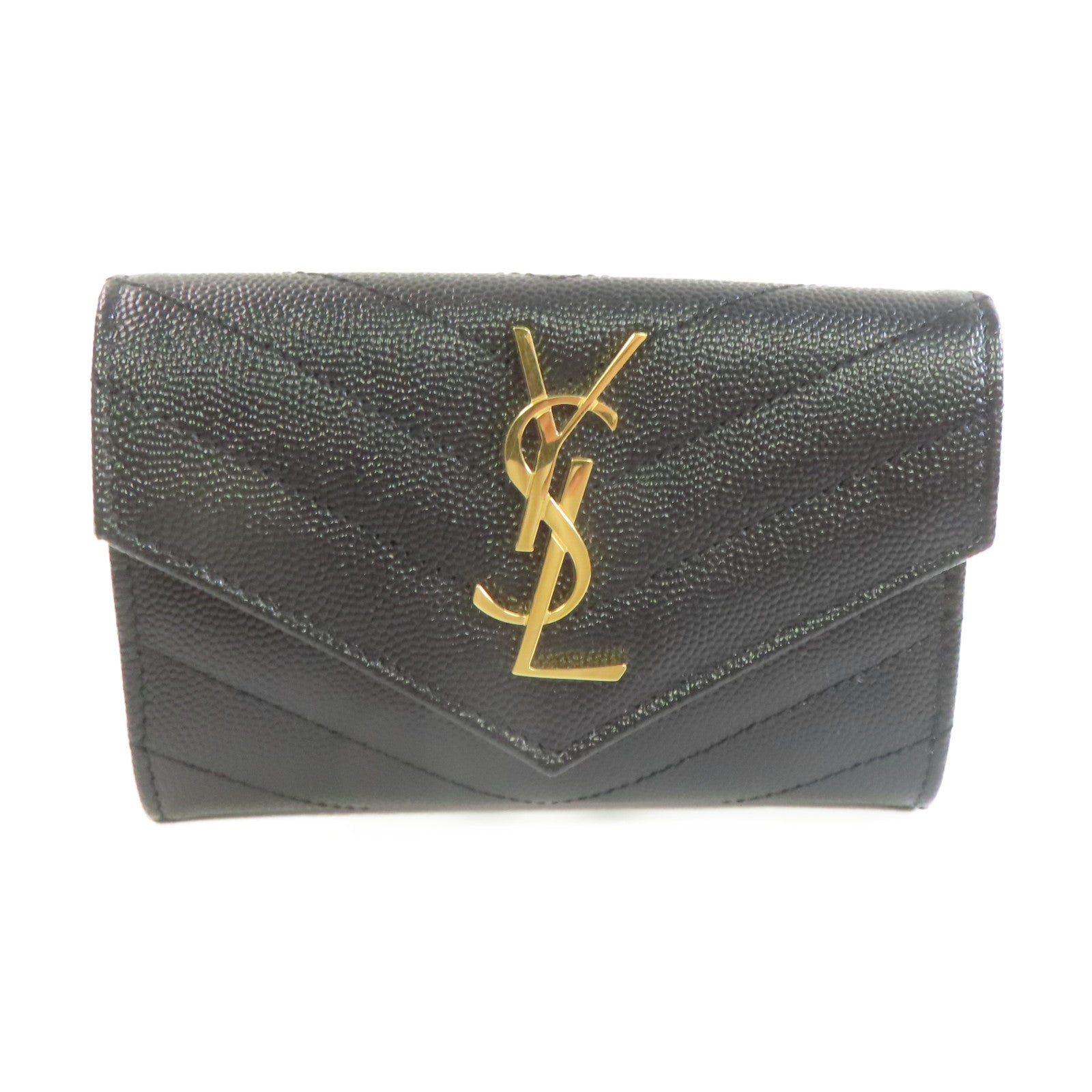 SAINT LAURENT 牛皮皮革Card Coin Case金扣卡片套/錢包黑色