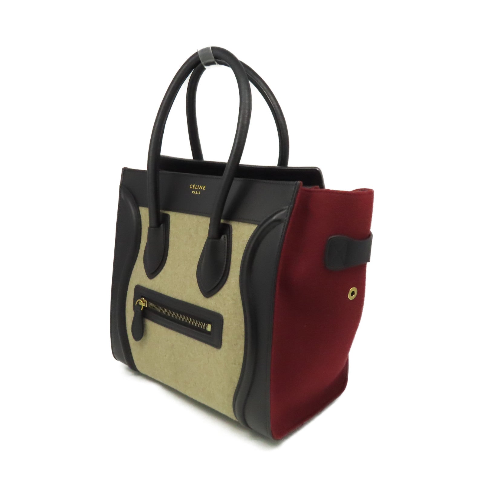 CELINE 羊毛/牛皮皮革Mirco Luggage Hand Bag手挽袋酒紅色/杏色/黑色