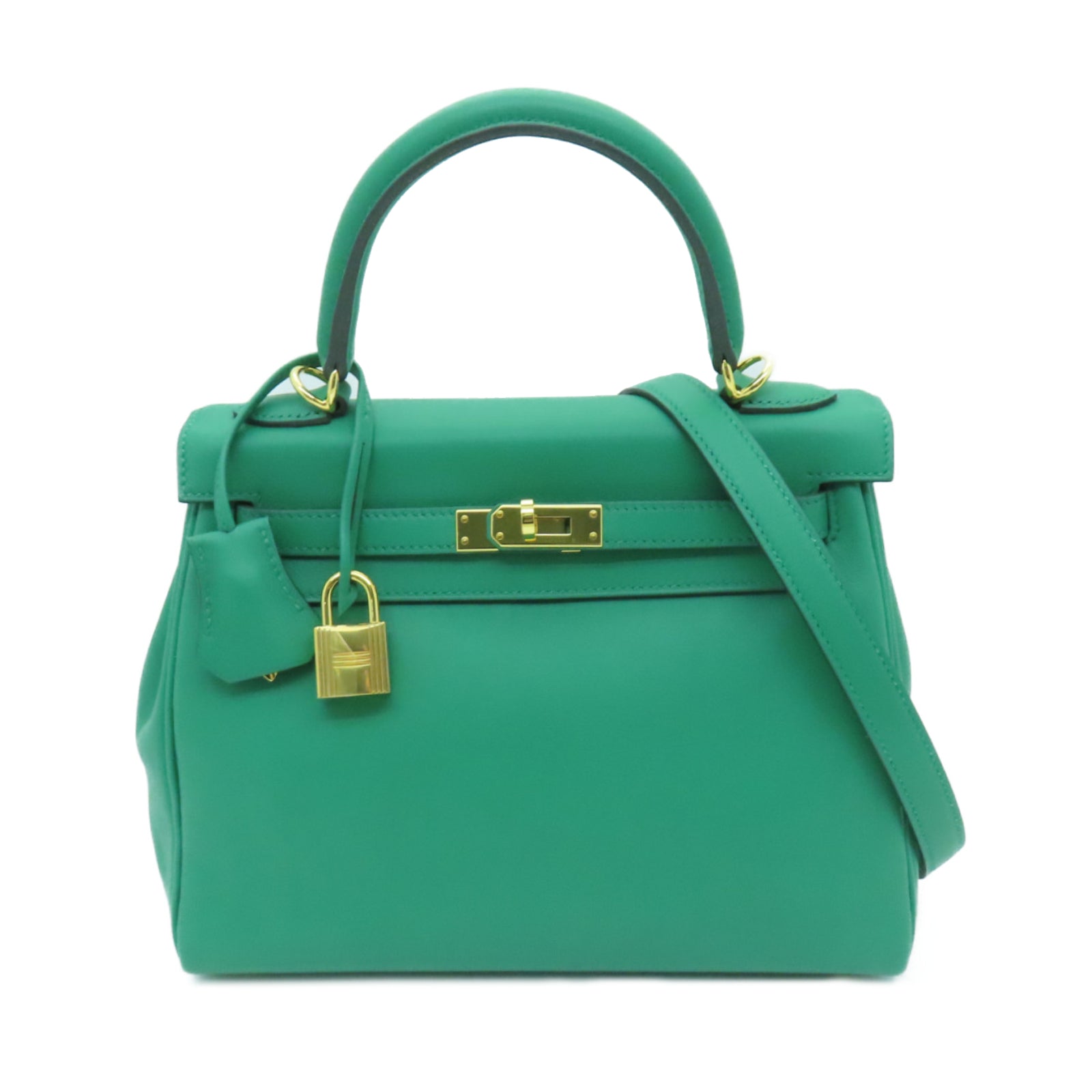 HERMES Swift皮革Kelly 25金扣手挽肩背兩用袋綠色