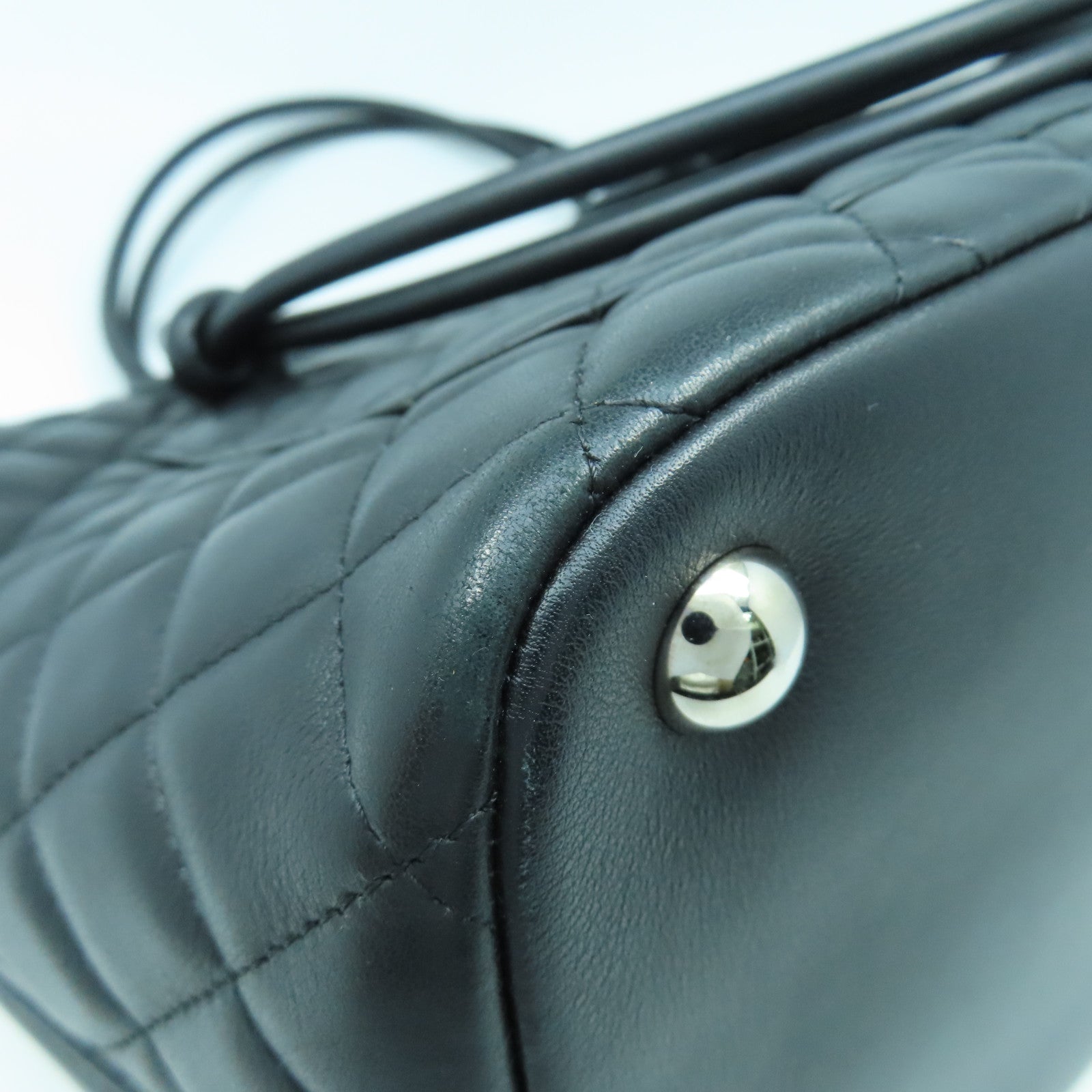 CHANEL 菱格牛皮皮革Cambon Line Totebag銀扣肩背袋黑色