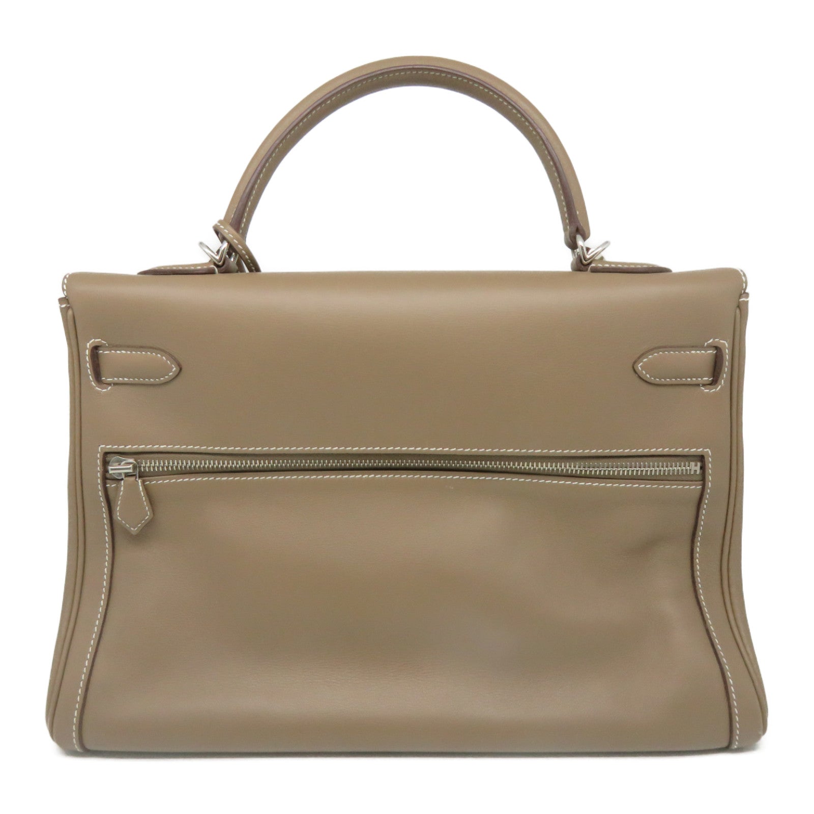 HERMES [Sharp discount] Swift leather Kelly Lakis 35 silver buckle handle bag etoupe beige