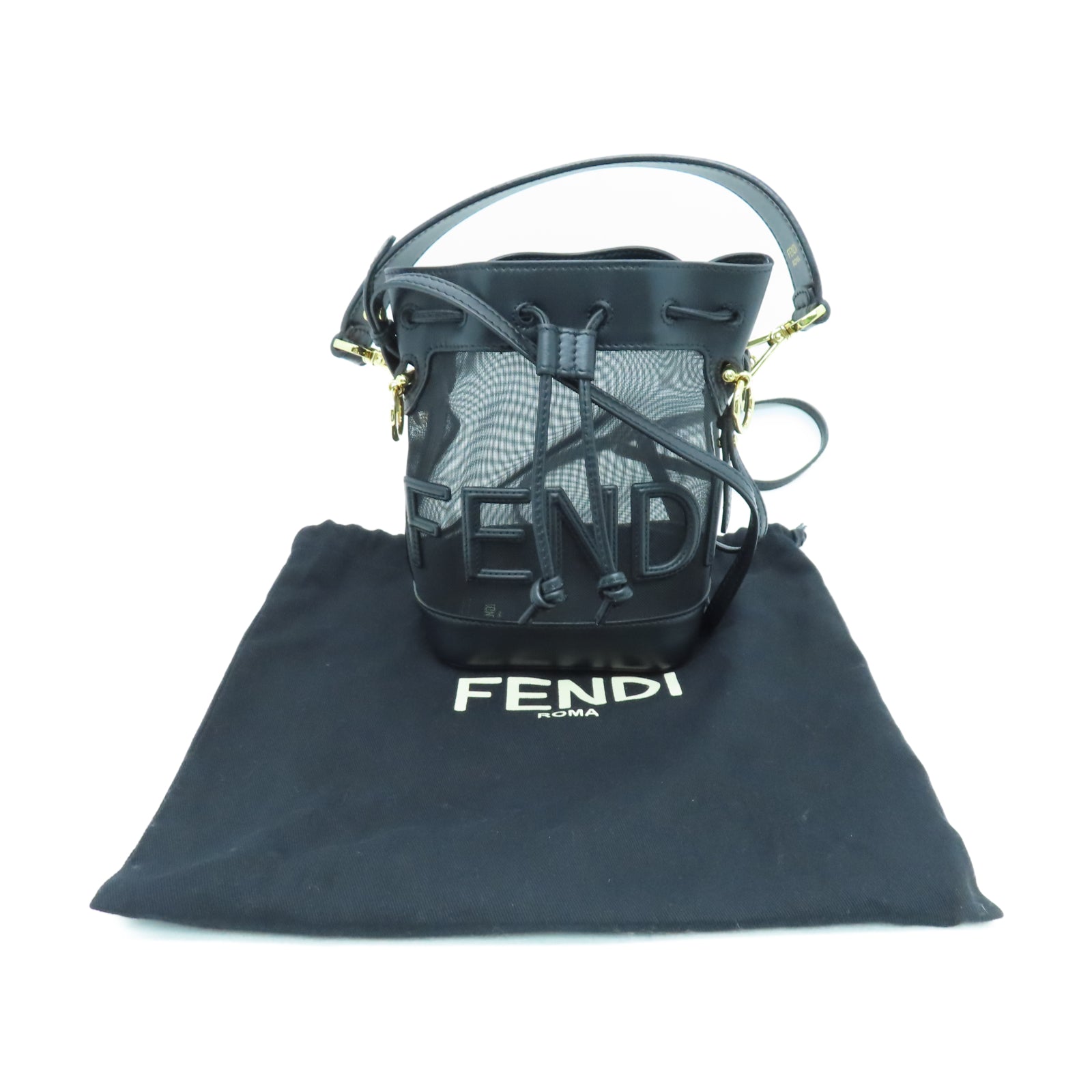 FENDI 尼龙/牛皮皮革Mon Tresor金扣手挽肩背两用袋黑色