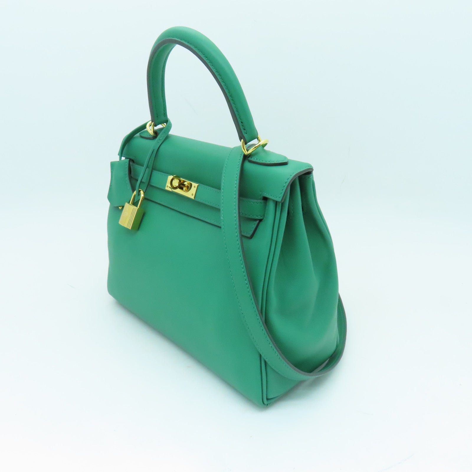 HERMES Swift皮革Kelly 25金扣手挽肩背兩用袋綠色