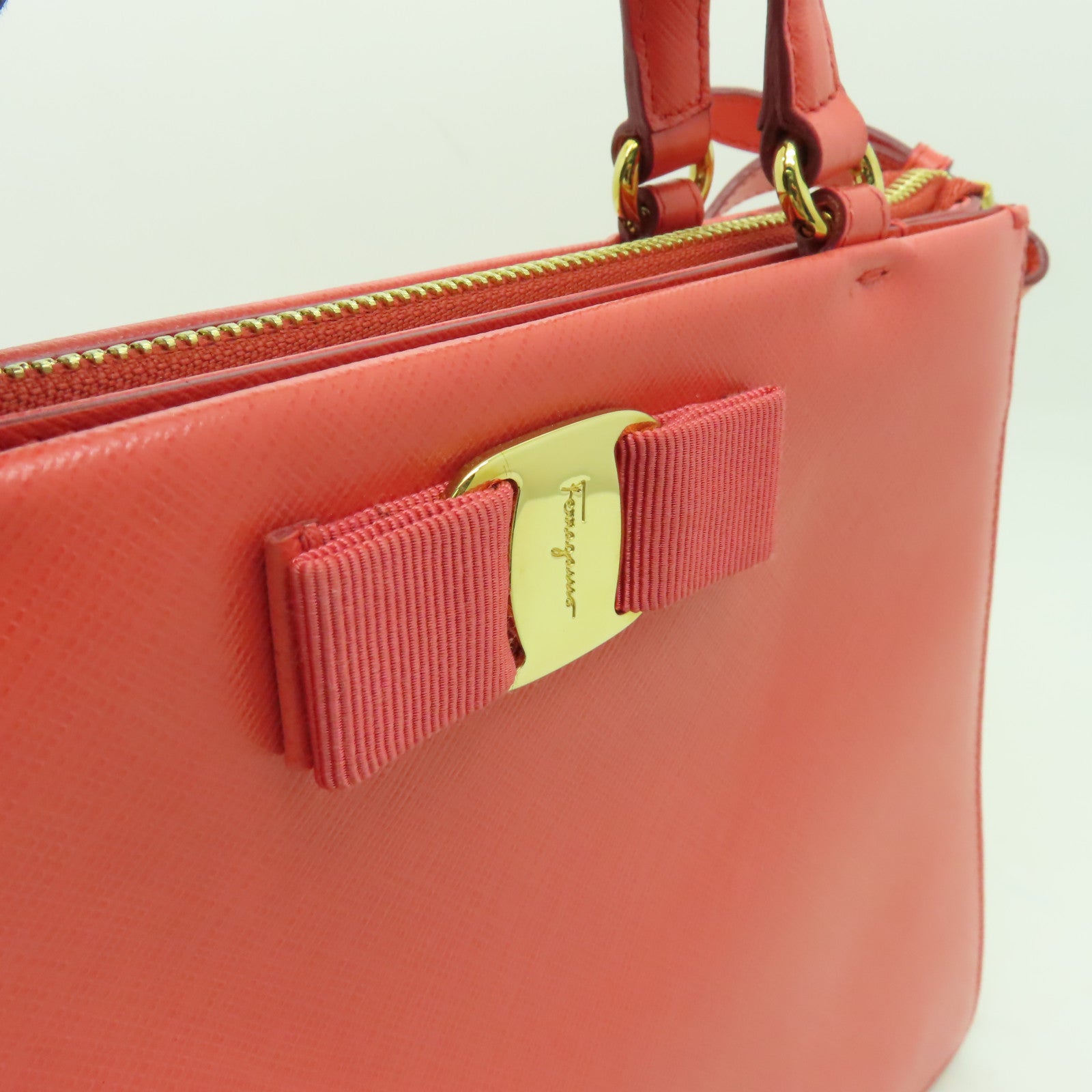 Salvatore Ferragamo 【激減優惠】牛皮皮革2 Way Shoulder金扣手挽肩背兩用袋粉紅色
