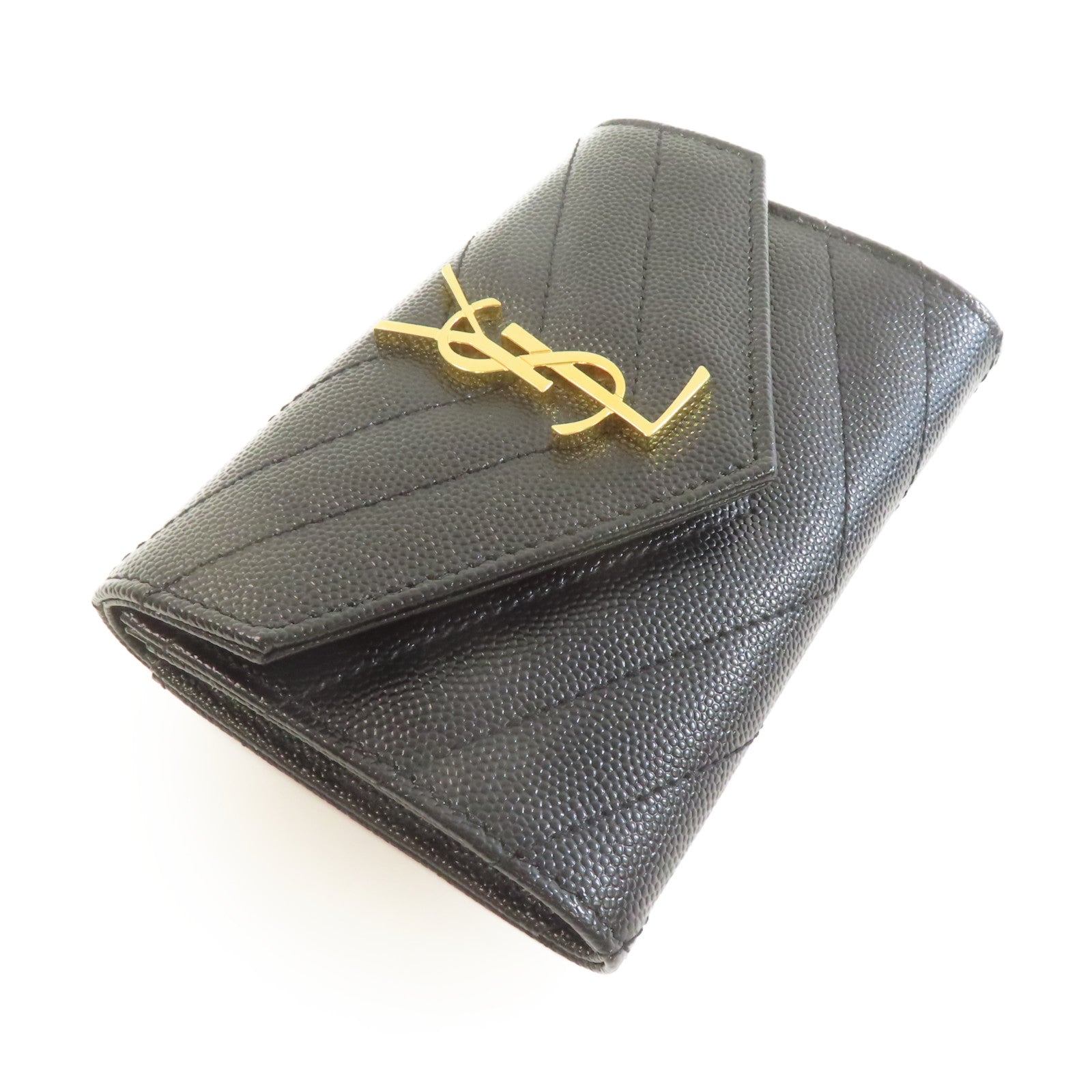 SAINT LAURENT 牛皮皮革Card Coin Case金扣卡片套/錢包黑色