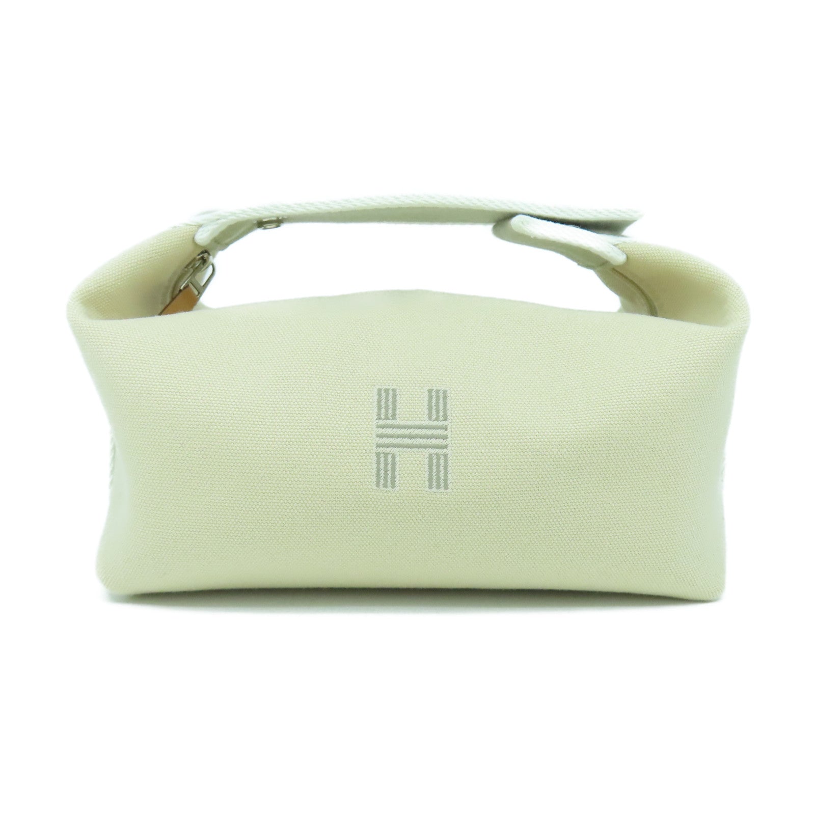 HERMES 帆布Bride a brac銀扣手挽袋米色