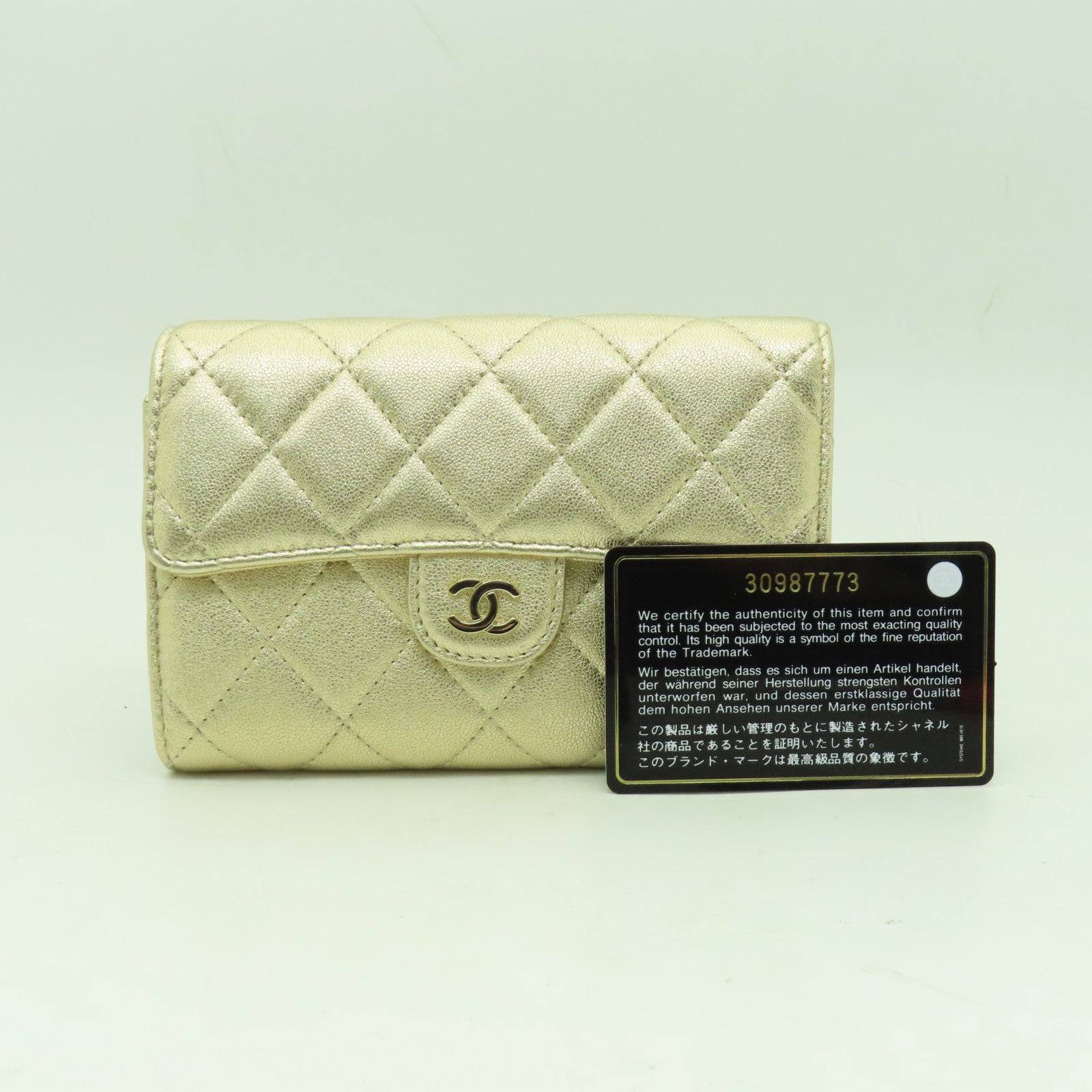 CHANEL 菱格羊皮皮革Classic Flap Wallet金扣長錢包金色