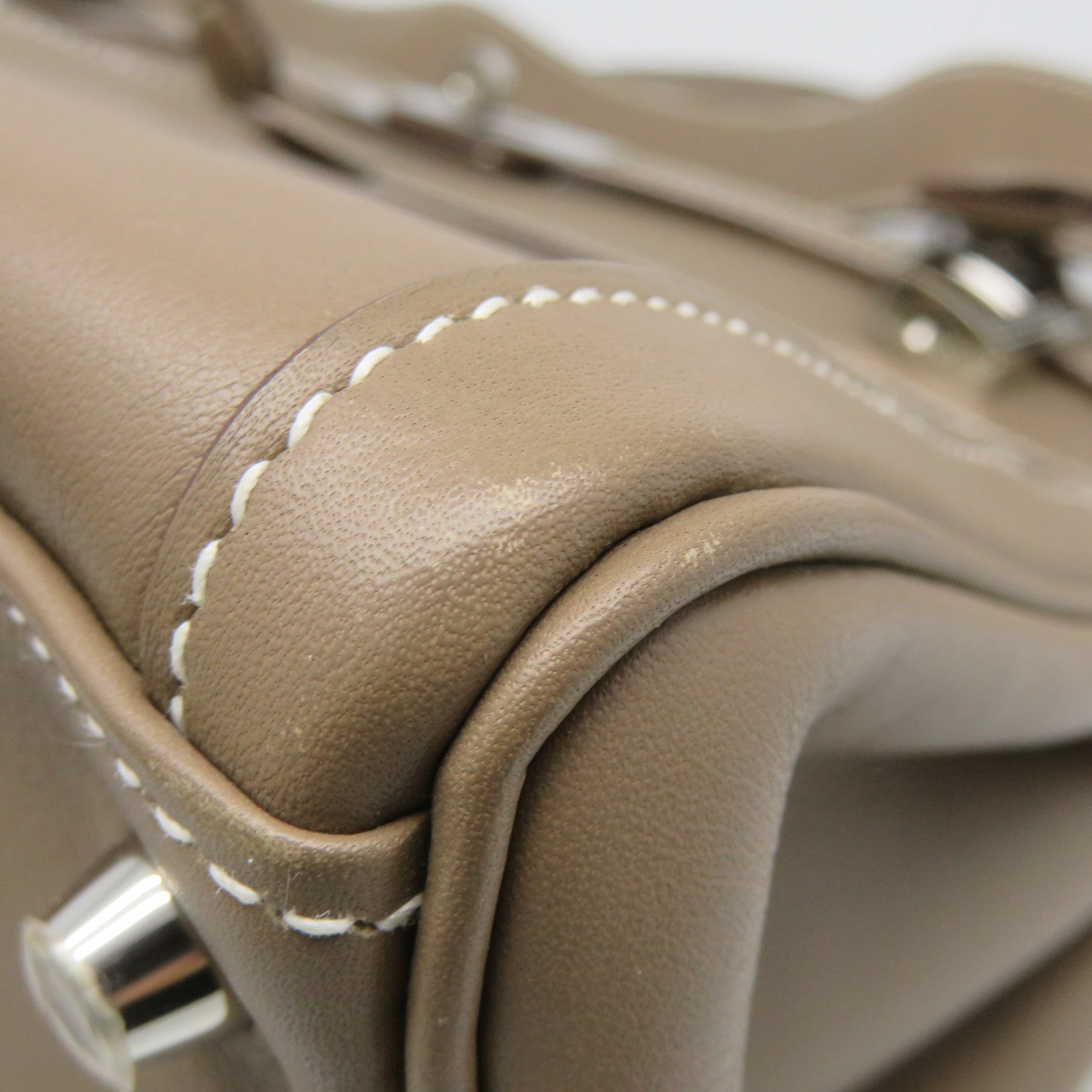 HERMES [Sharp discount] Swift leather Kelly Lakis 35 silver buckle handle bag etoupe beige