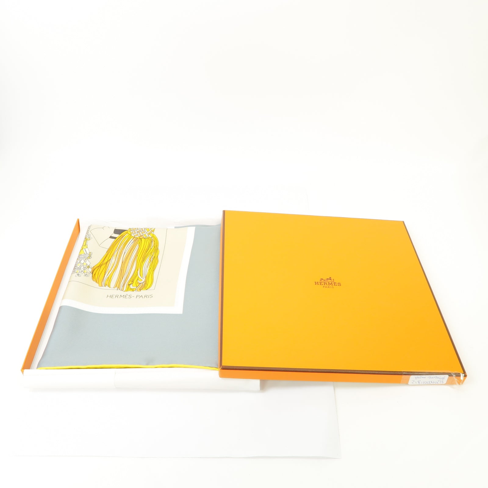 HERMES 絲質Scarf絲巾灰色/黃色
