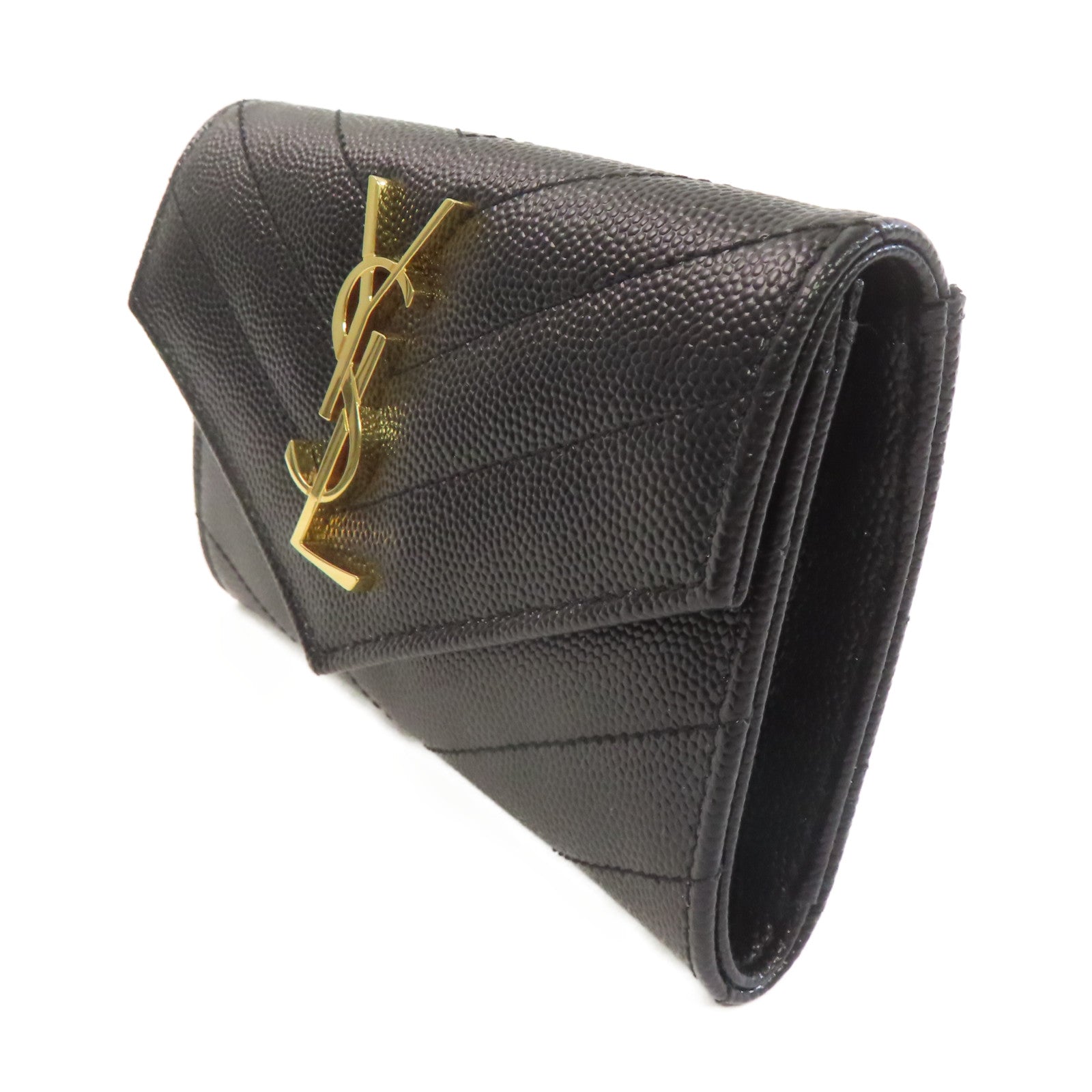 SAINT LAURENT 牛皮皮革Card Coin Case金扣卡片套/錢包黑色