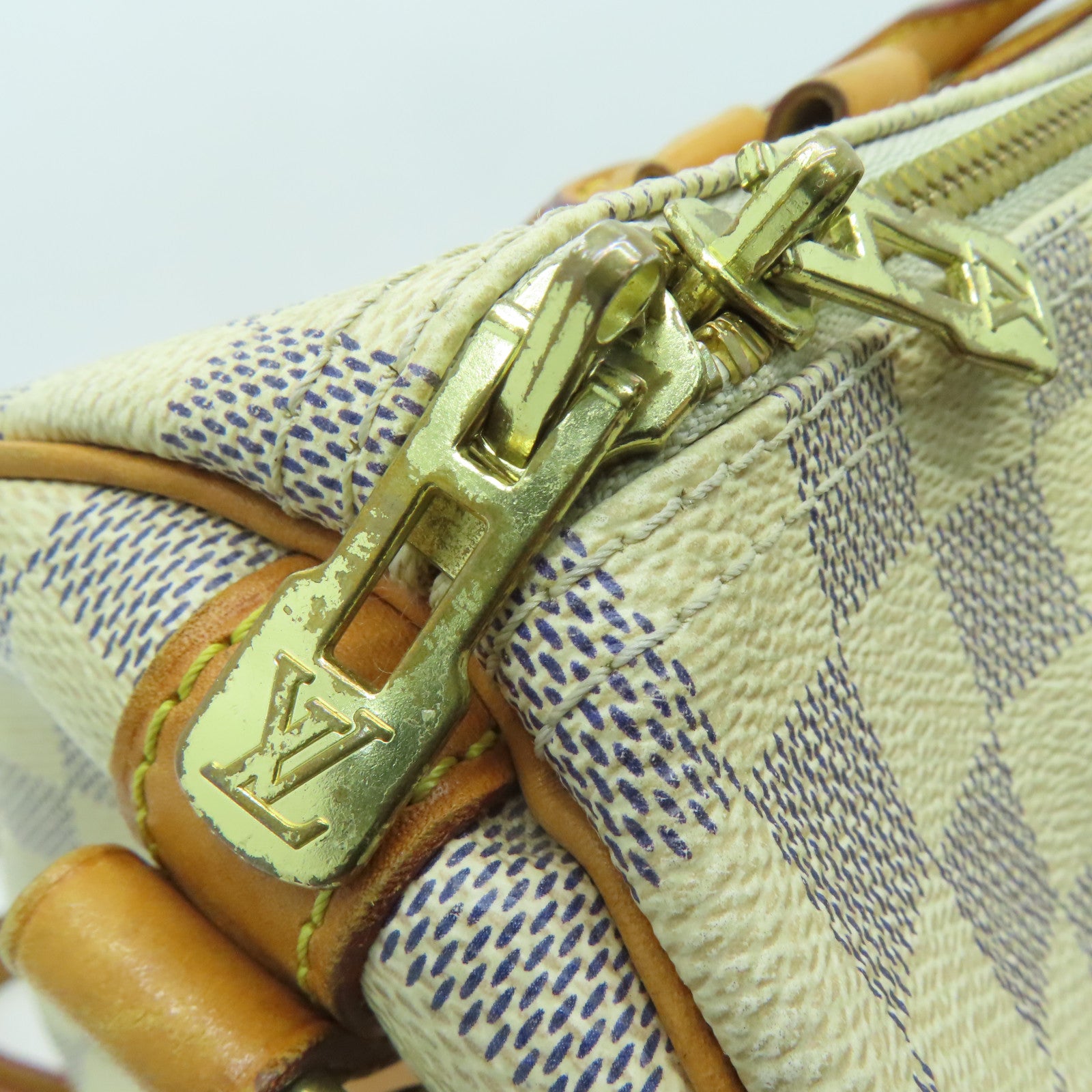 LOUIS VUITTON Damier Azur Speedy 30 Bandouliere金扣手挽肩背兩用袋白色