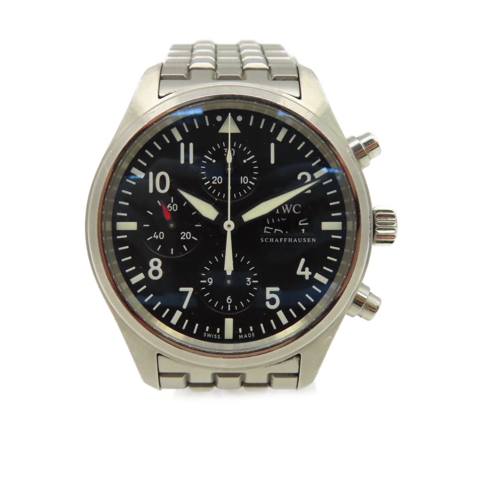 IWC 【激減優惠】Pilots Chronograph Watch不鏽鋼自動機芯手錶黑色/銀色
