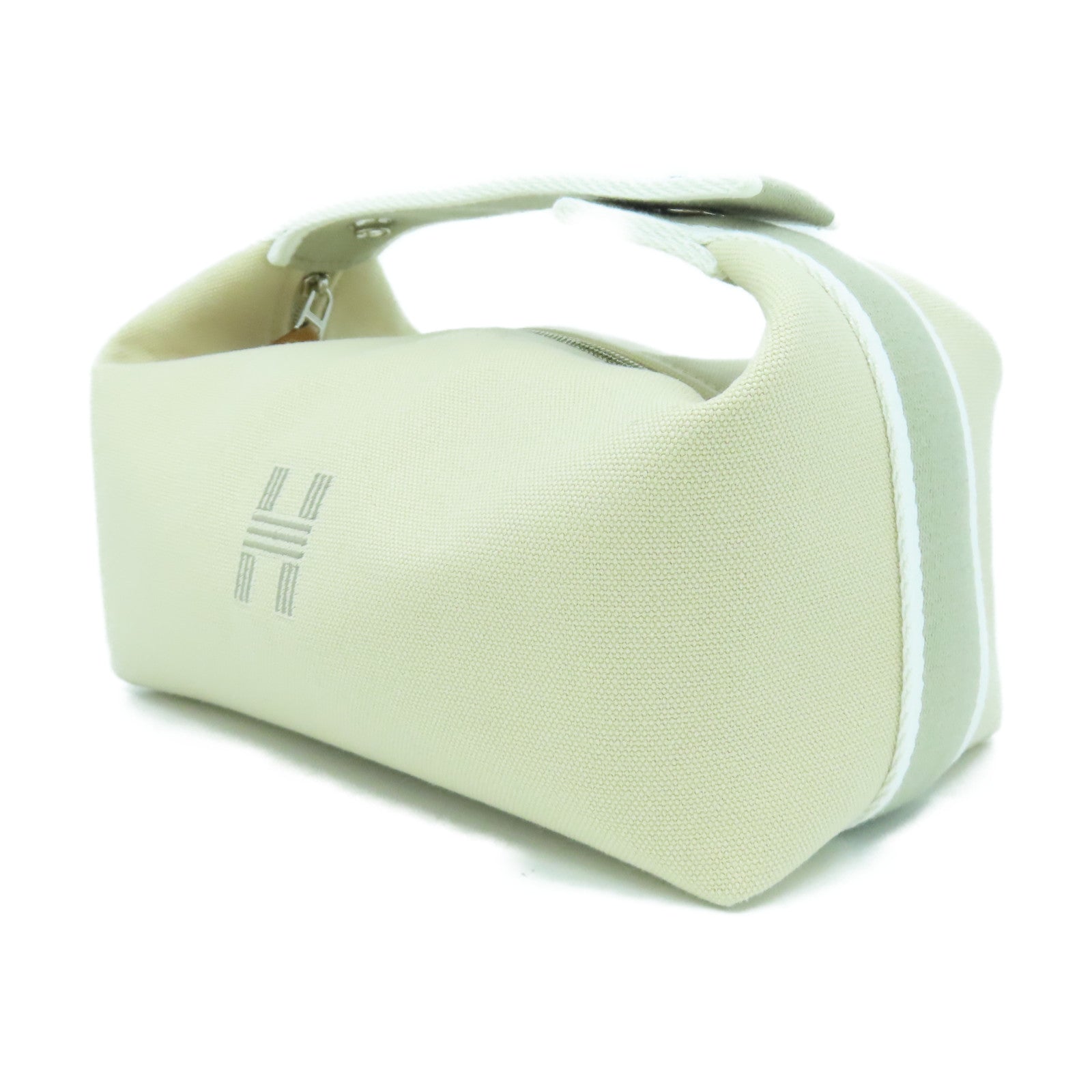 HERMES 帆布Bride a brac銀扣手挽袋米色