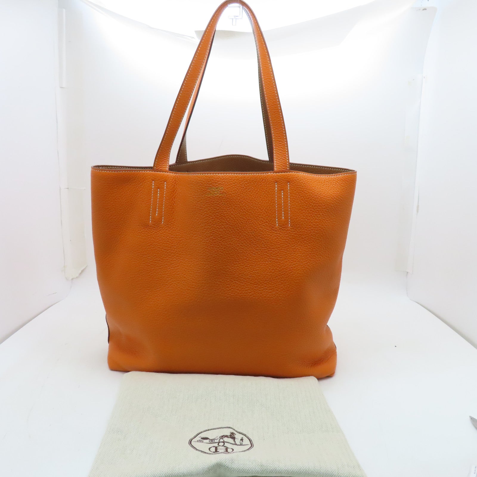 HERMES Clemence Leather Double Sens Shoulder Bag Orange