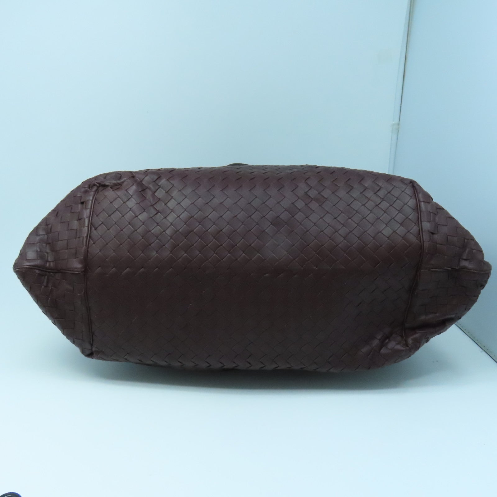 BOTTEGA VENETA Textured Leather Shoulder Bag Silver Buckle Dark Brown