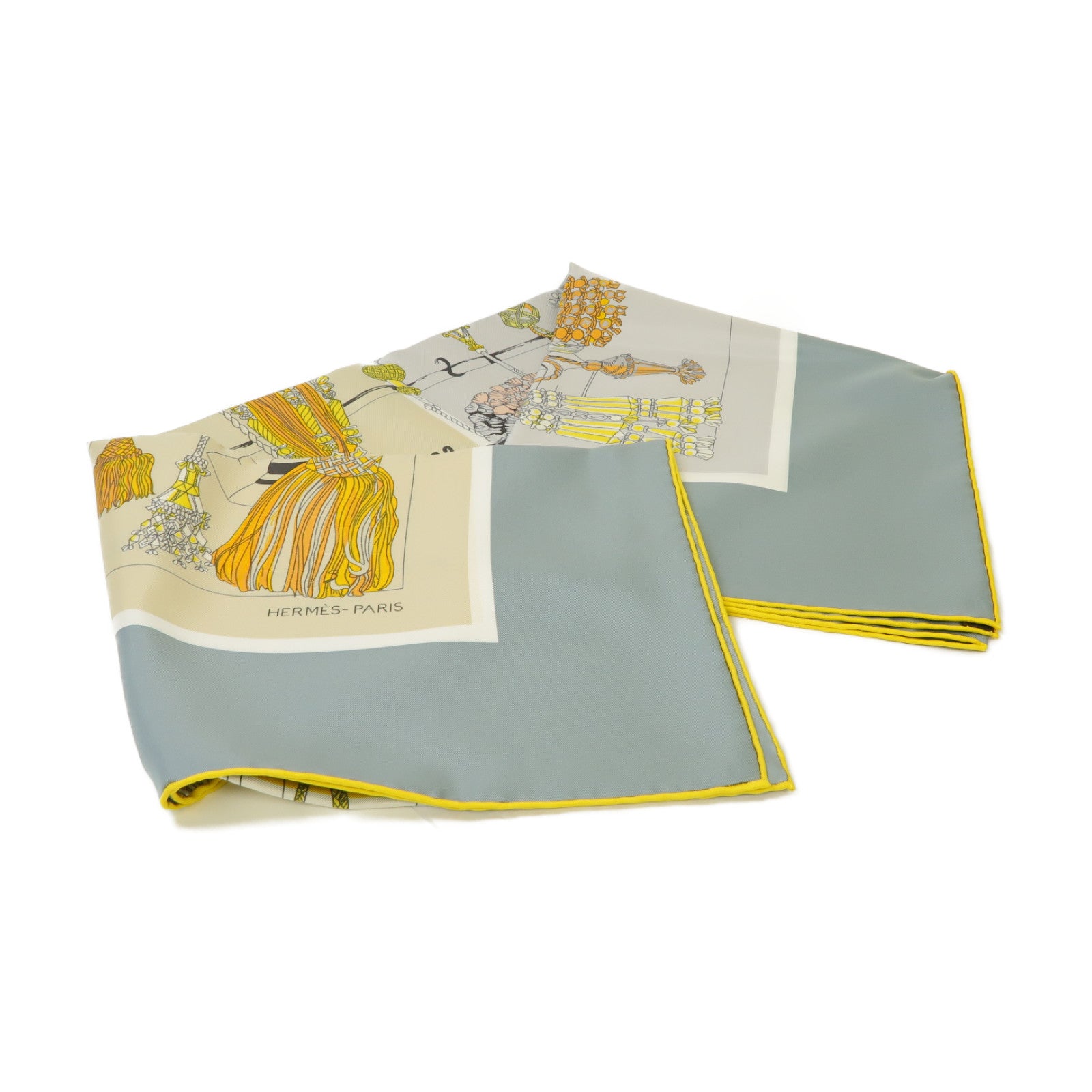 HERMES 絲質Scarf絲巾灰色/黃色