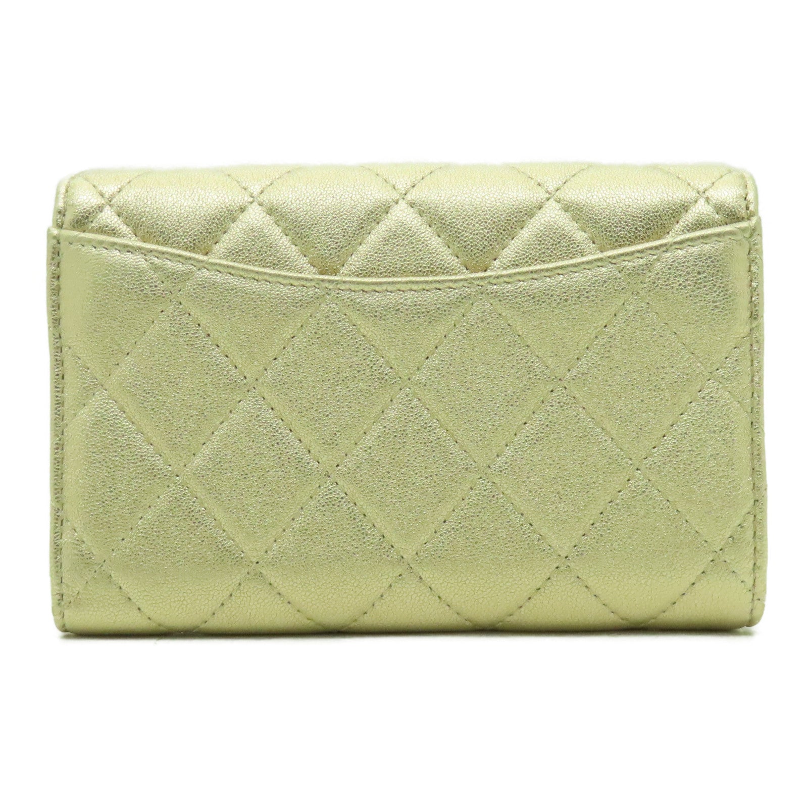 CHANEL 菱格羊皮皮革Classic Flap Wallet金扣長錢包金色