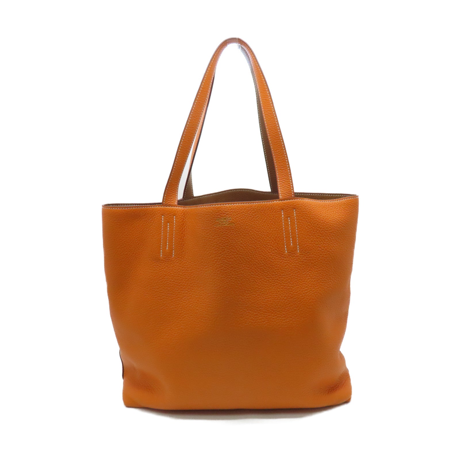 HERMES Clemence Leather Double Sens Shoulder Bag Orange