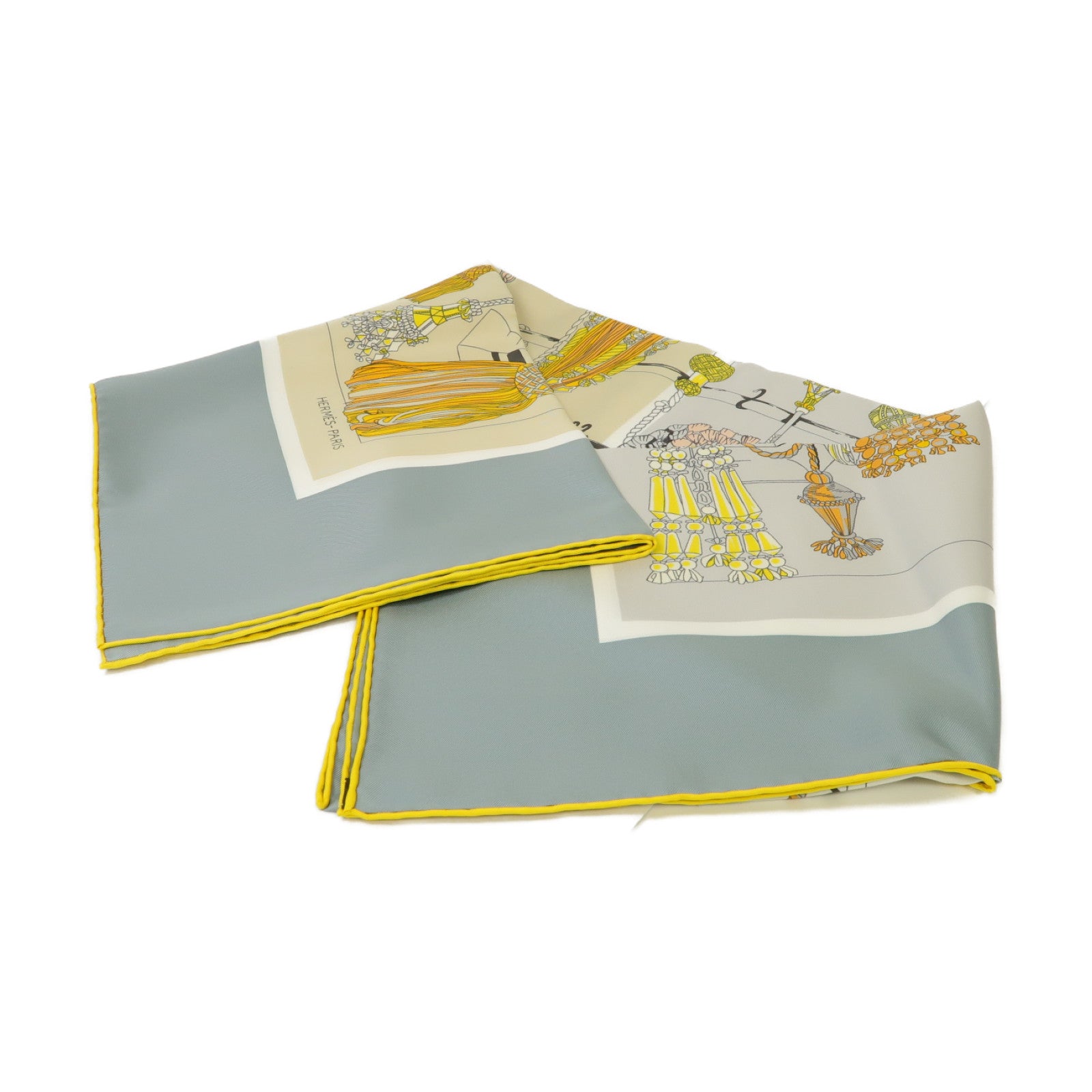 HERMES 絲質Scarf絲巾灰色/黃色