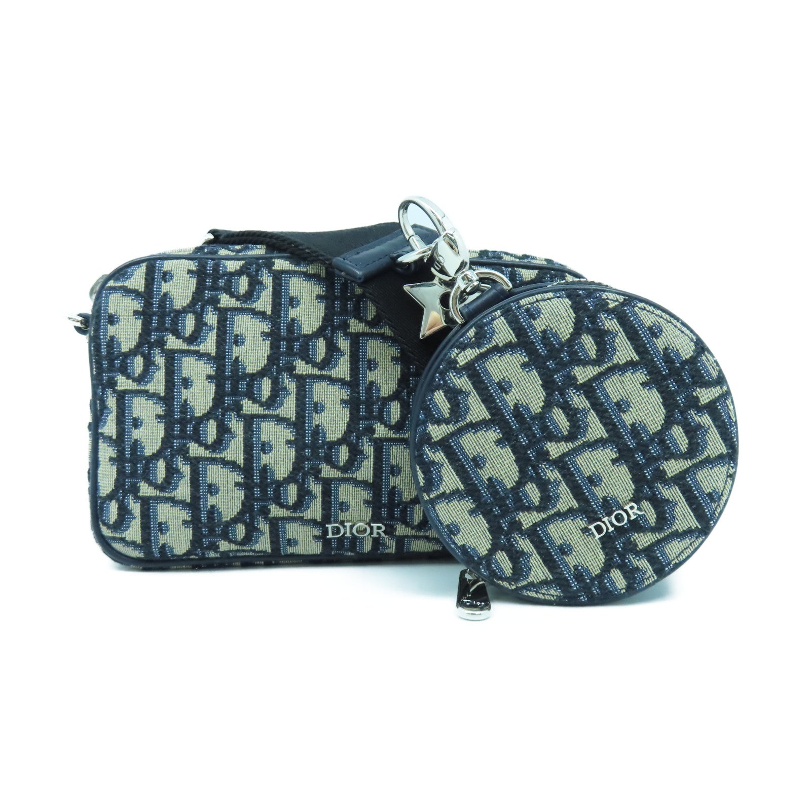 Dior 帆布Dior Oblique銀扣肩背袋藍色
