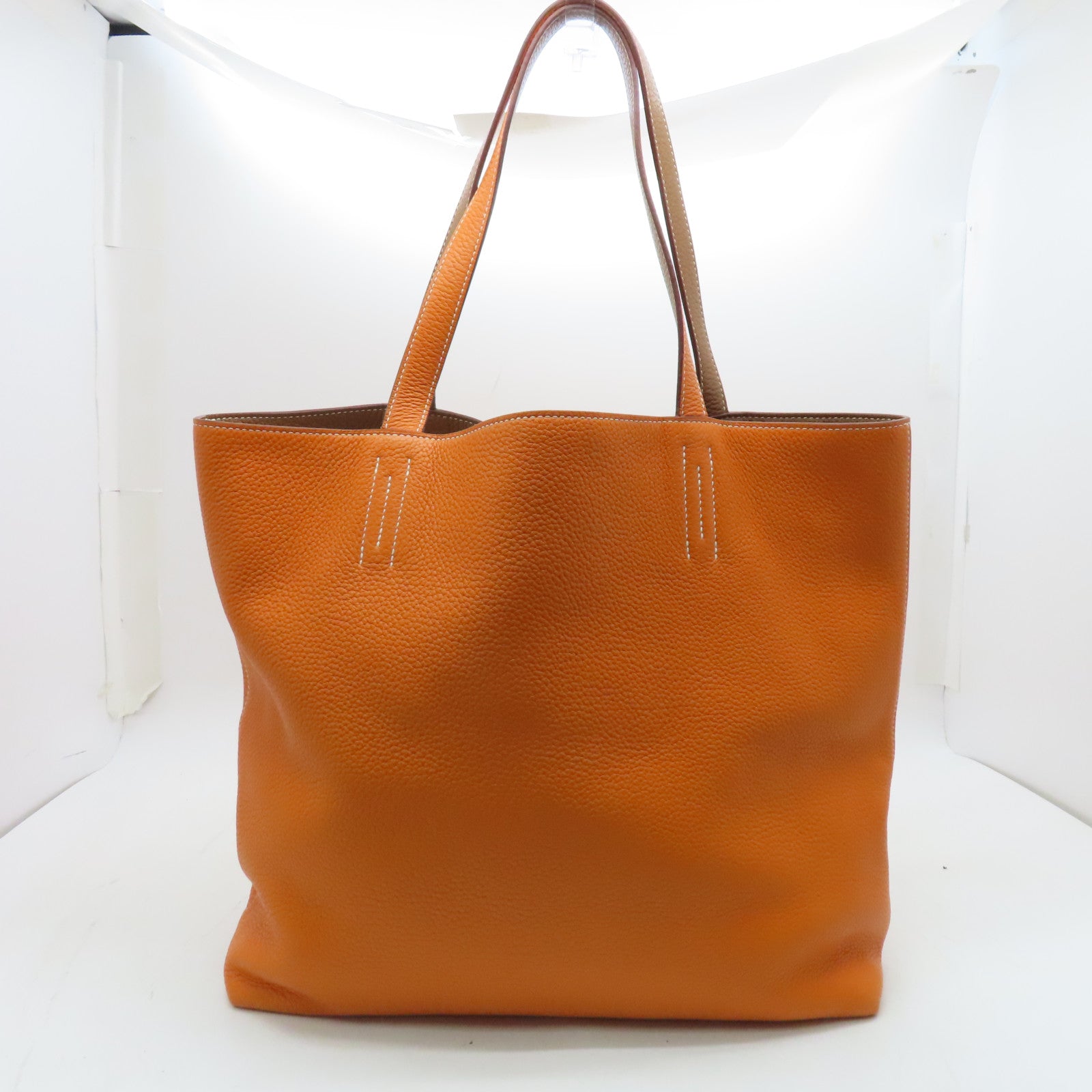 HERMES Clemence Leather Double Sens Shoulder Bag Orange