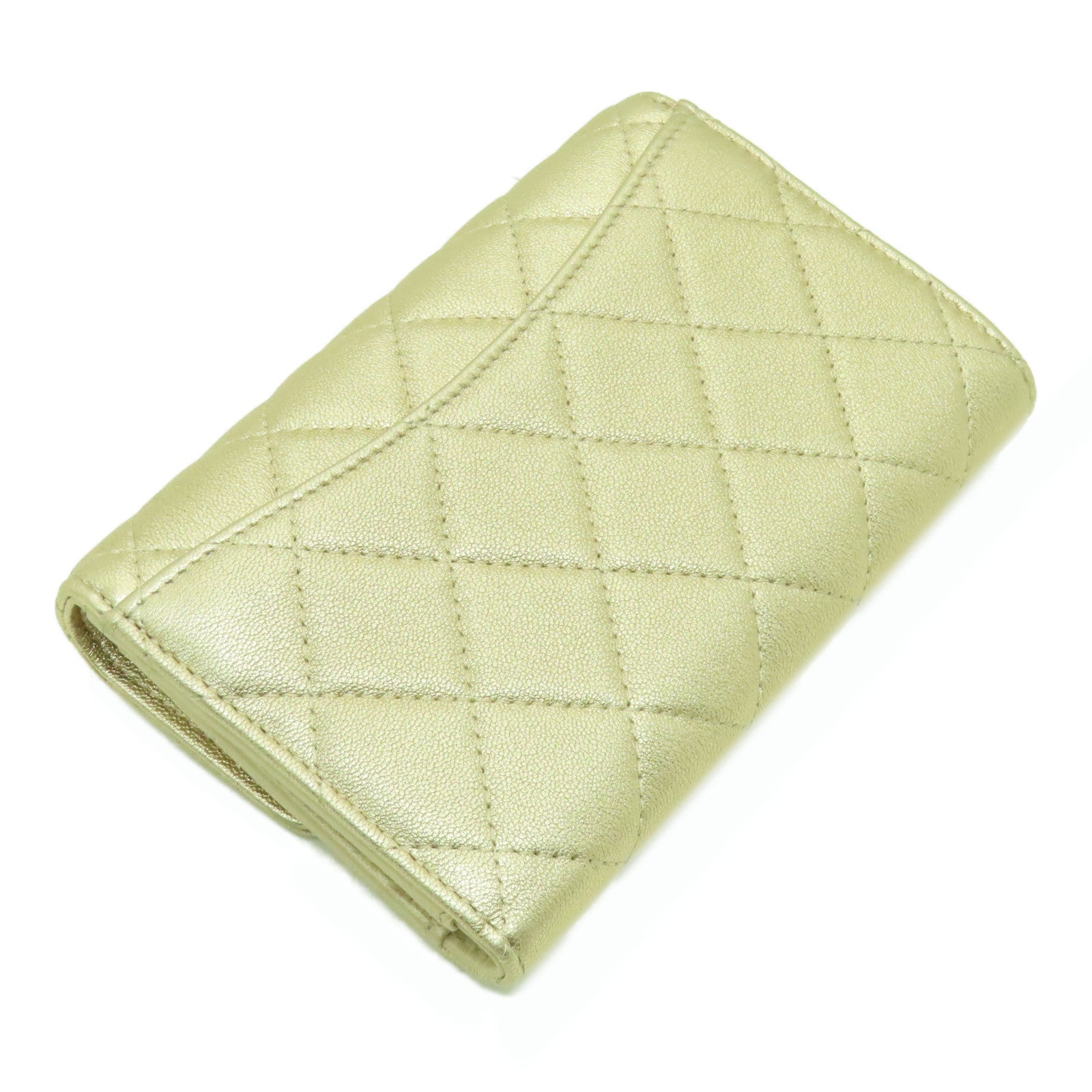 CHANEL 菱格羊皮皮革Classic Flap Wallet金扣長錢包金色