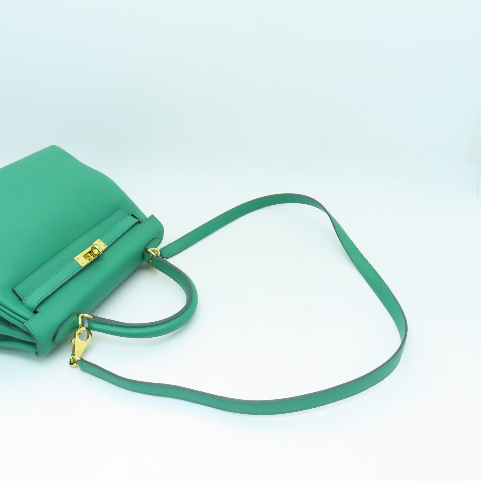 HERMES Swift皮革Kelly 25金扣手挽肩背兩用袋綠色