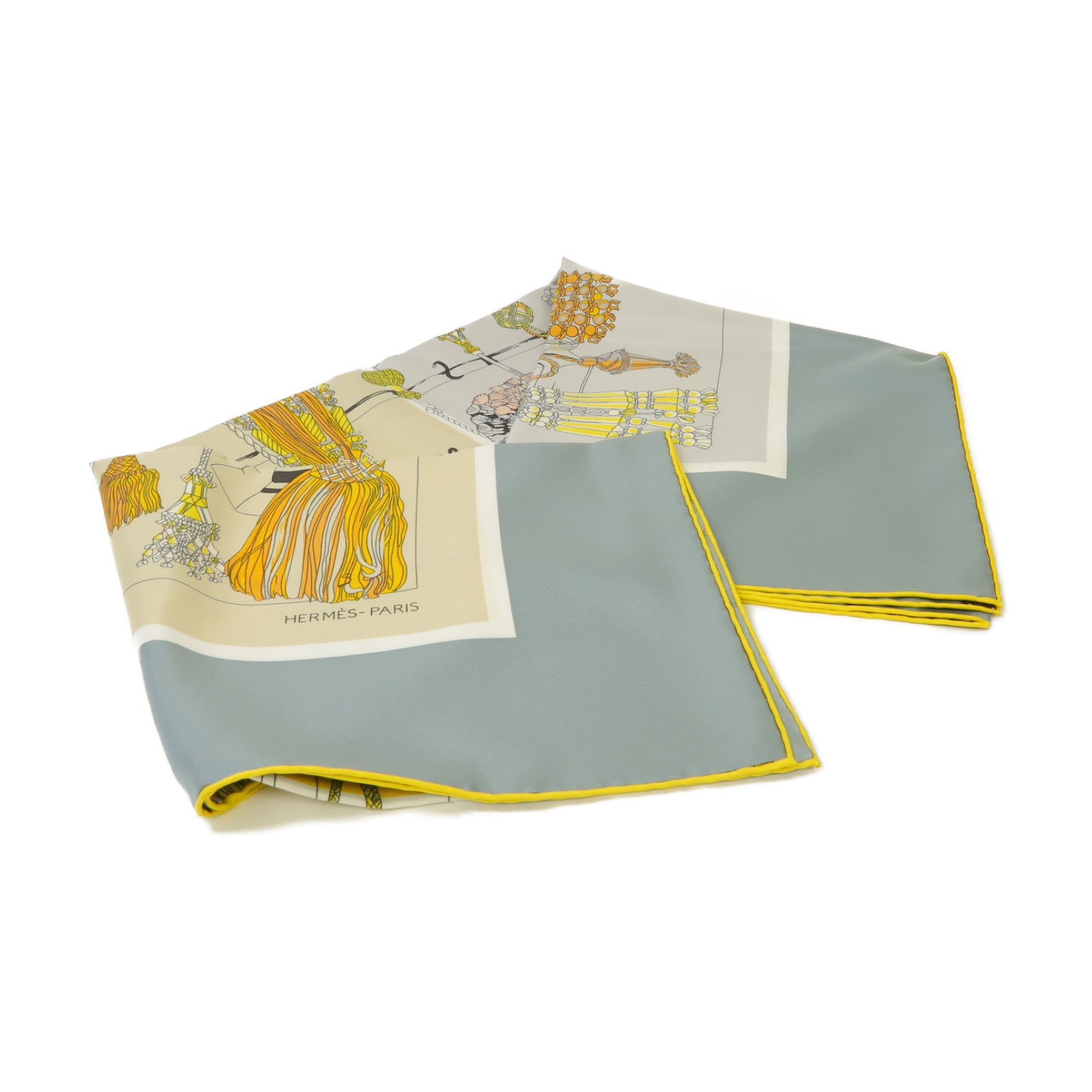 HERMES 絲質Scarf絲巾灰色/黃色