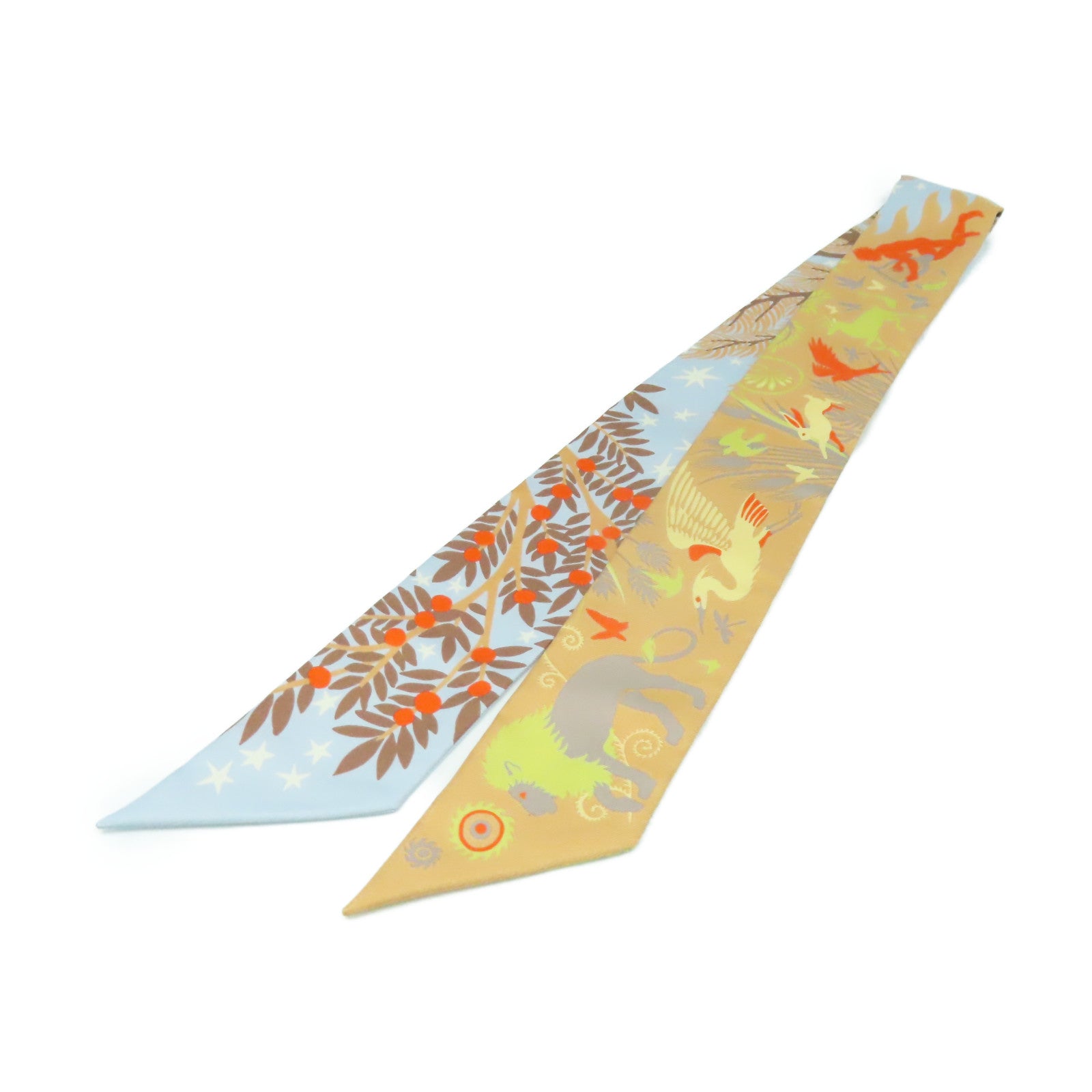 HERMES 絲質Twilly Scarf絲巾淺藍色/淺啡色/橙色/彩色