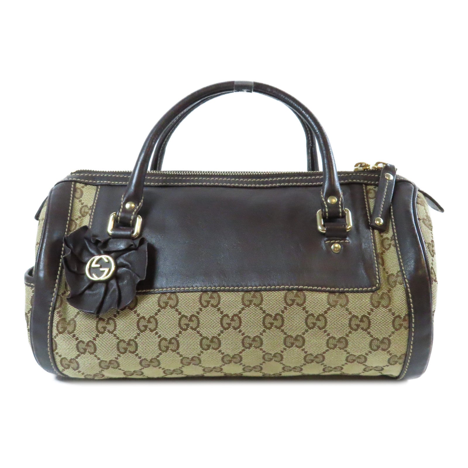 GUCCI 帆布Handbag金扣手挽袋啡色